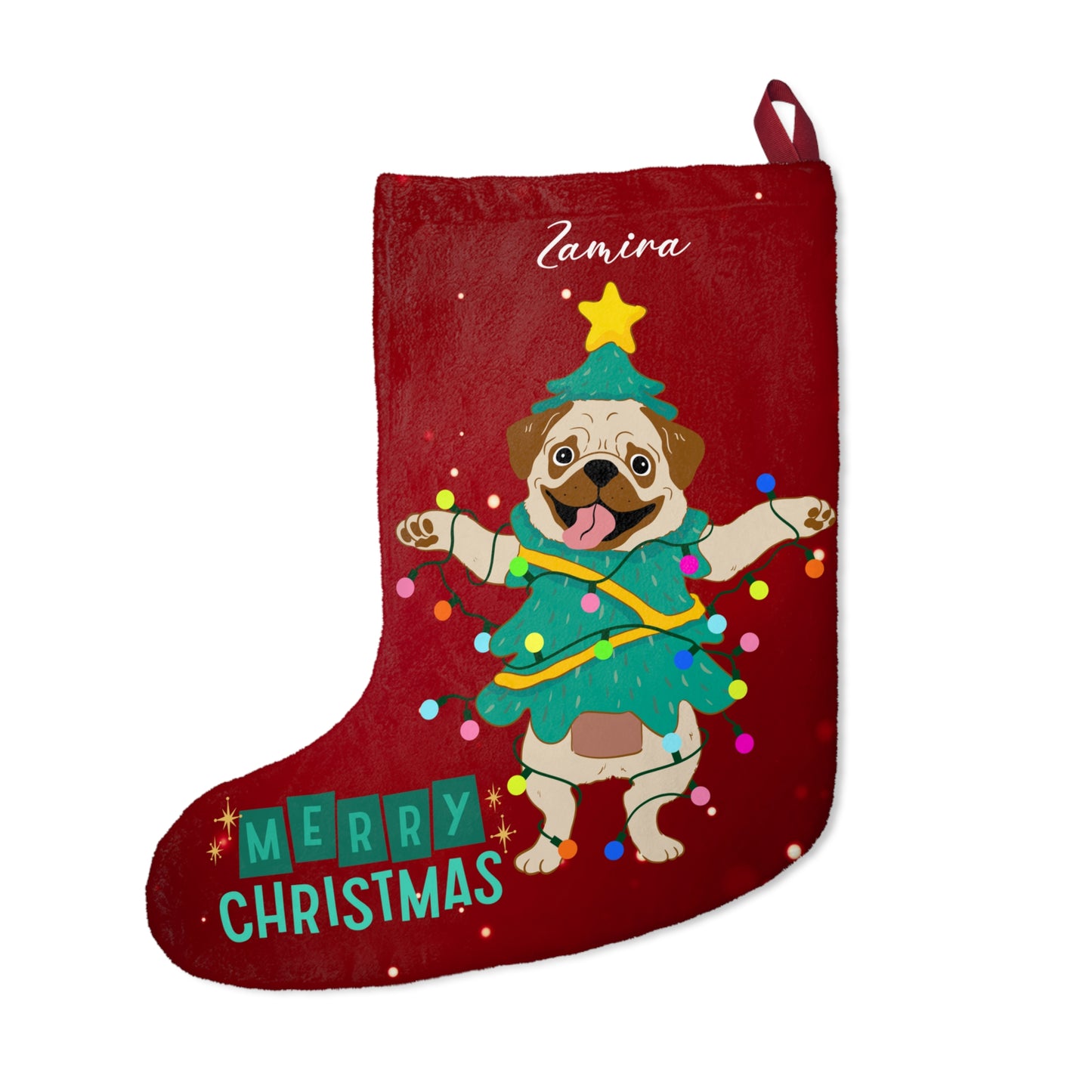 Zamira, Pug, Merry Christmas, Customizable - Christmas Stockings - 10322