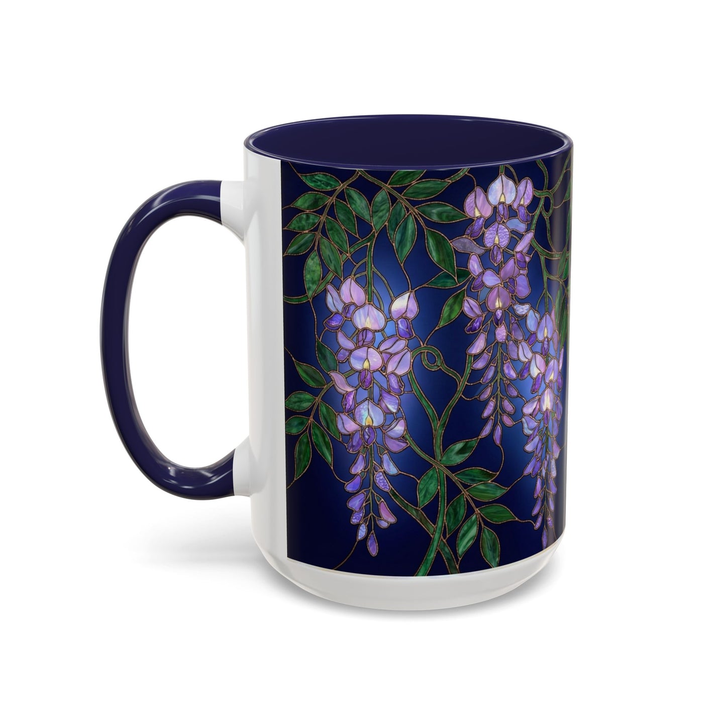 Wisteria Bloom Accent Coffee Mug — Stained Glass Design 11/15oz - 14589