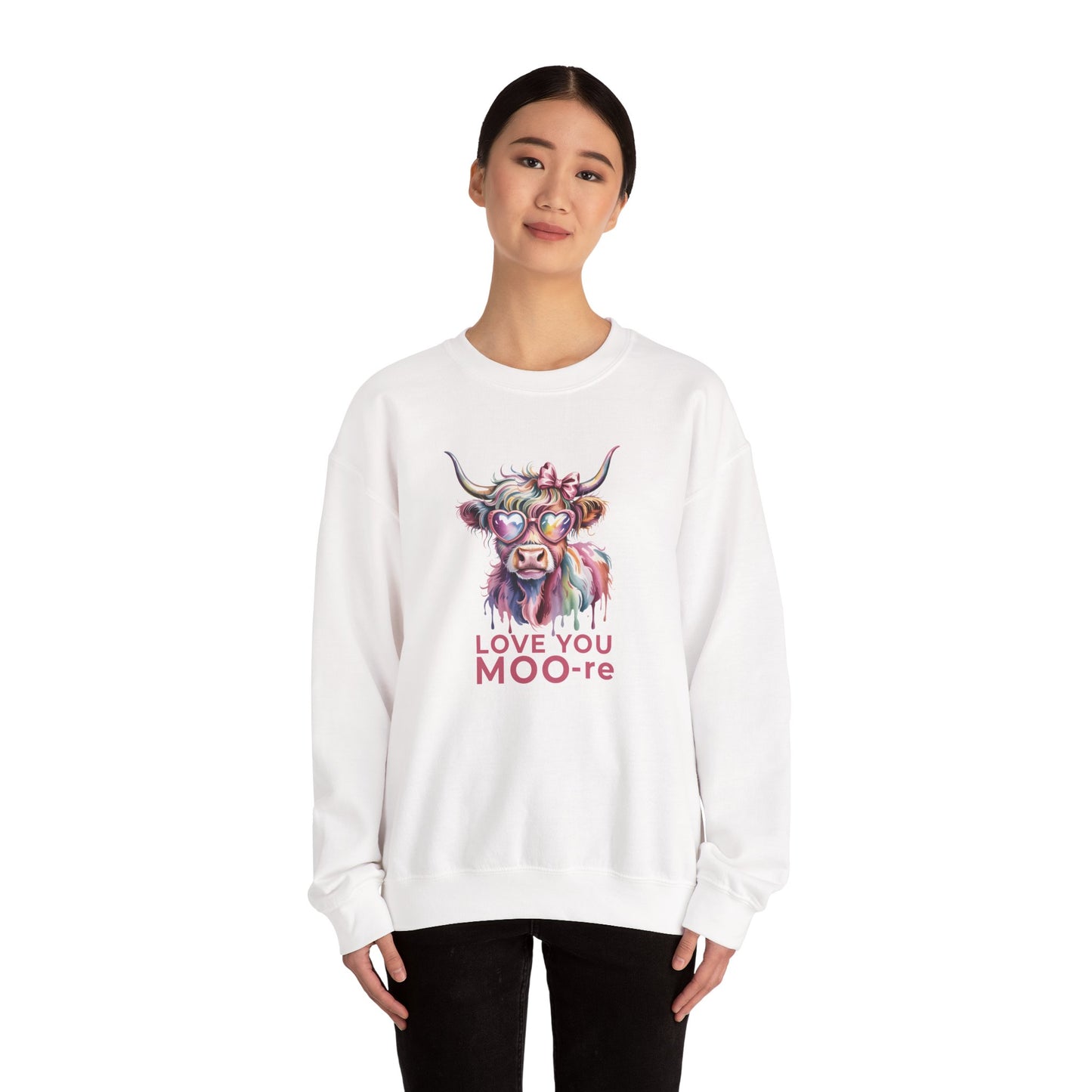 Love You Moo-re Highland Cow Sweatshirt – Cute Valentine’s Day Crewneck Pullover, Funny Romantic Gift for Her or Him - 14786