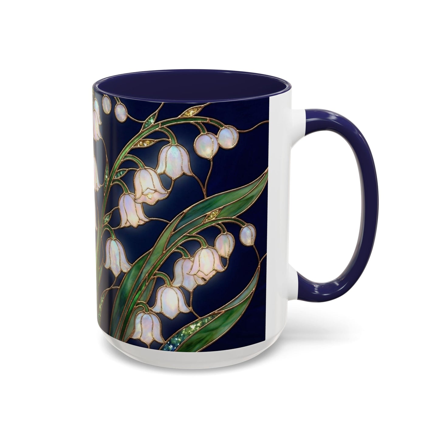 Lily of the Valley Floral Accent Coffee Mug — Stained Glass Design 11/15oz - 14596