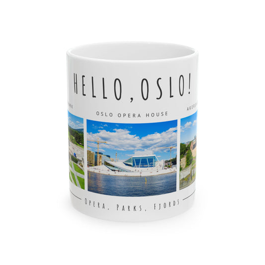 Hello Oslo Ceramic Mug - Perfect Gift for Travelers and Coffee Lovers - 11oz & 15oz - 12096