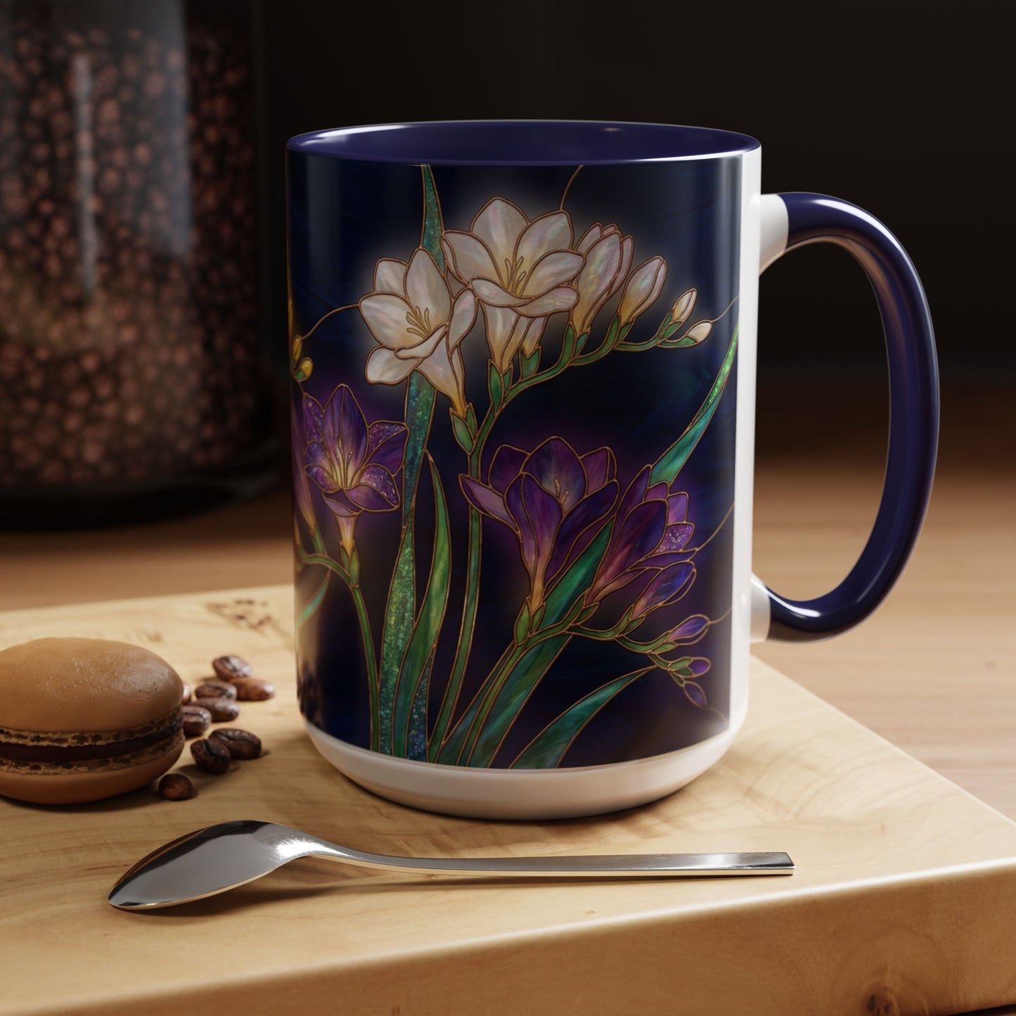 Freesia Floral Accent Coffee Mug — Stained Glass Design (11/15 oz) - 14566