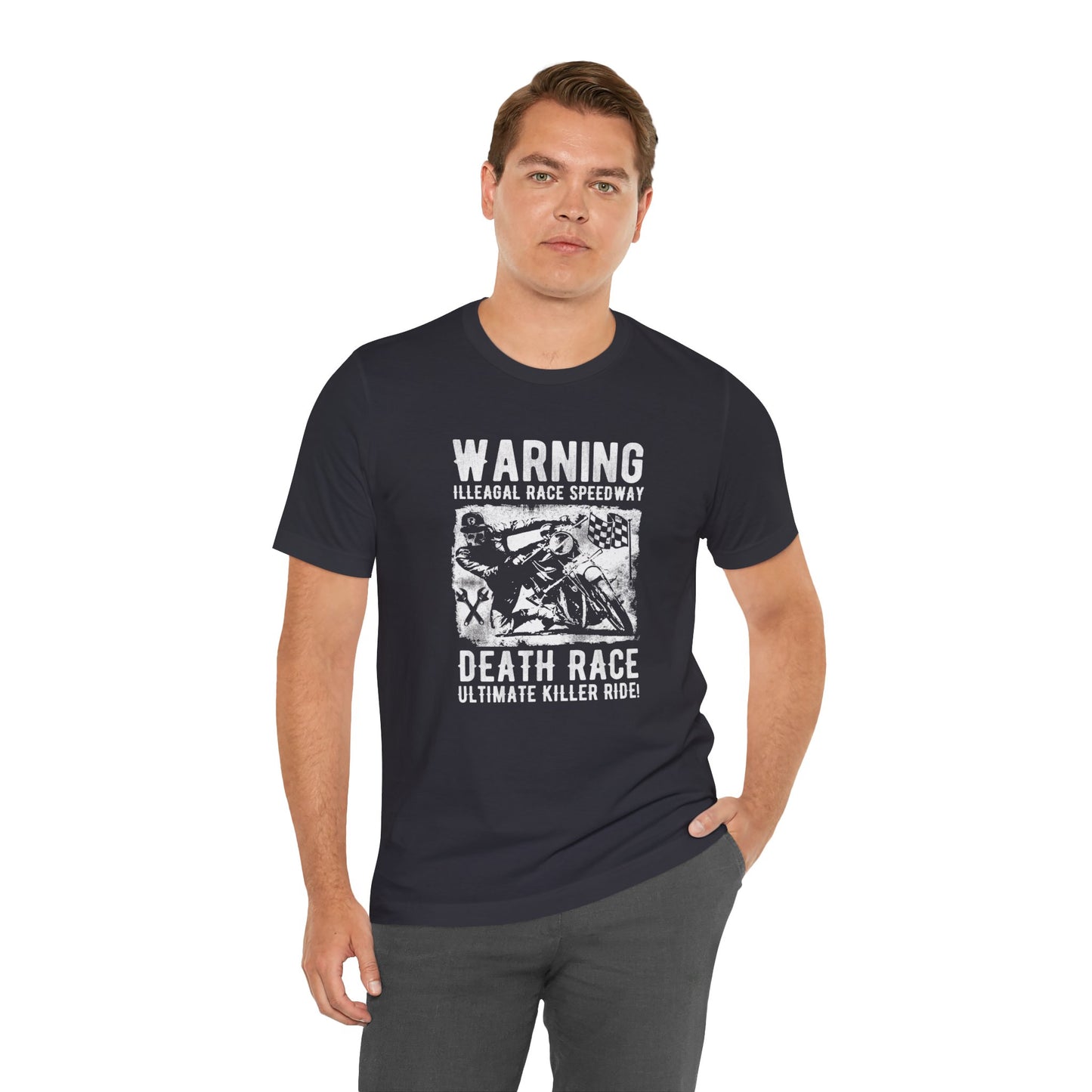 Warning: Illegal Race Speedway- Unisex Jersey Short Sleeve Tee