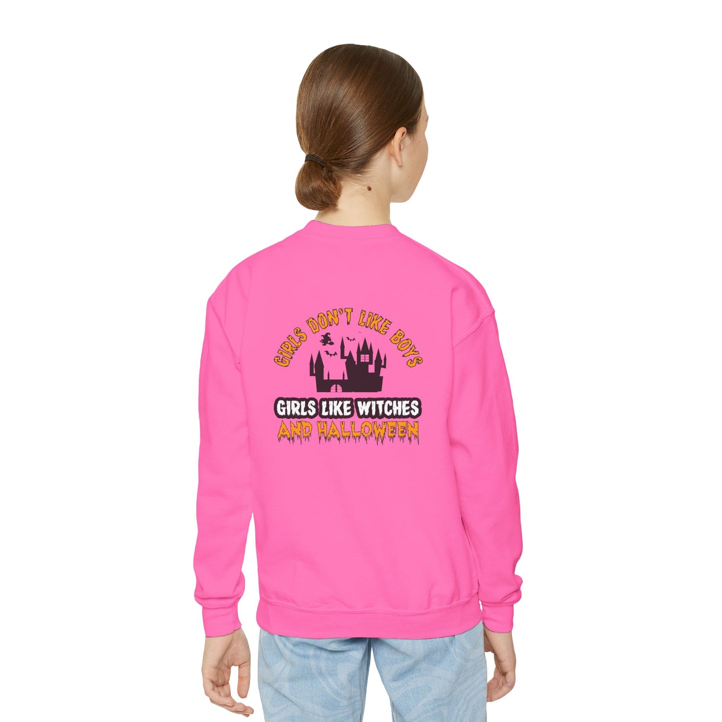 Girls Don't Like Boys. Girls Like Witches and Halloween - Youth Crewneck Sweatshirt