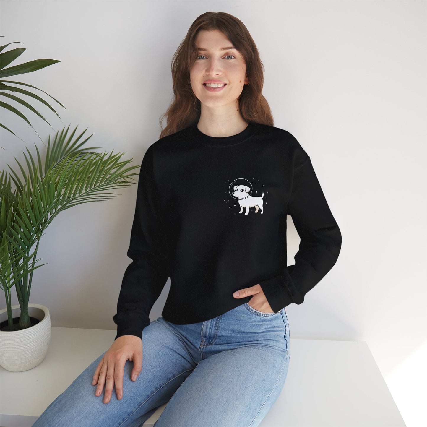 Dog in Space Crewneck Sweatshirt – Space Puppy Graphic Pullover - 14678
