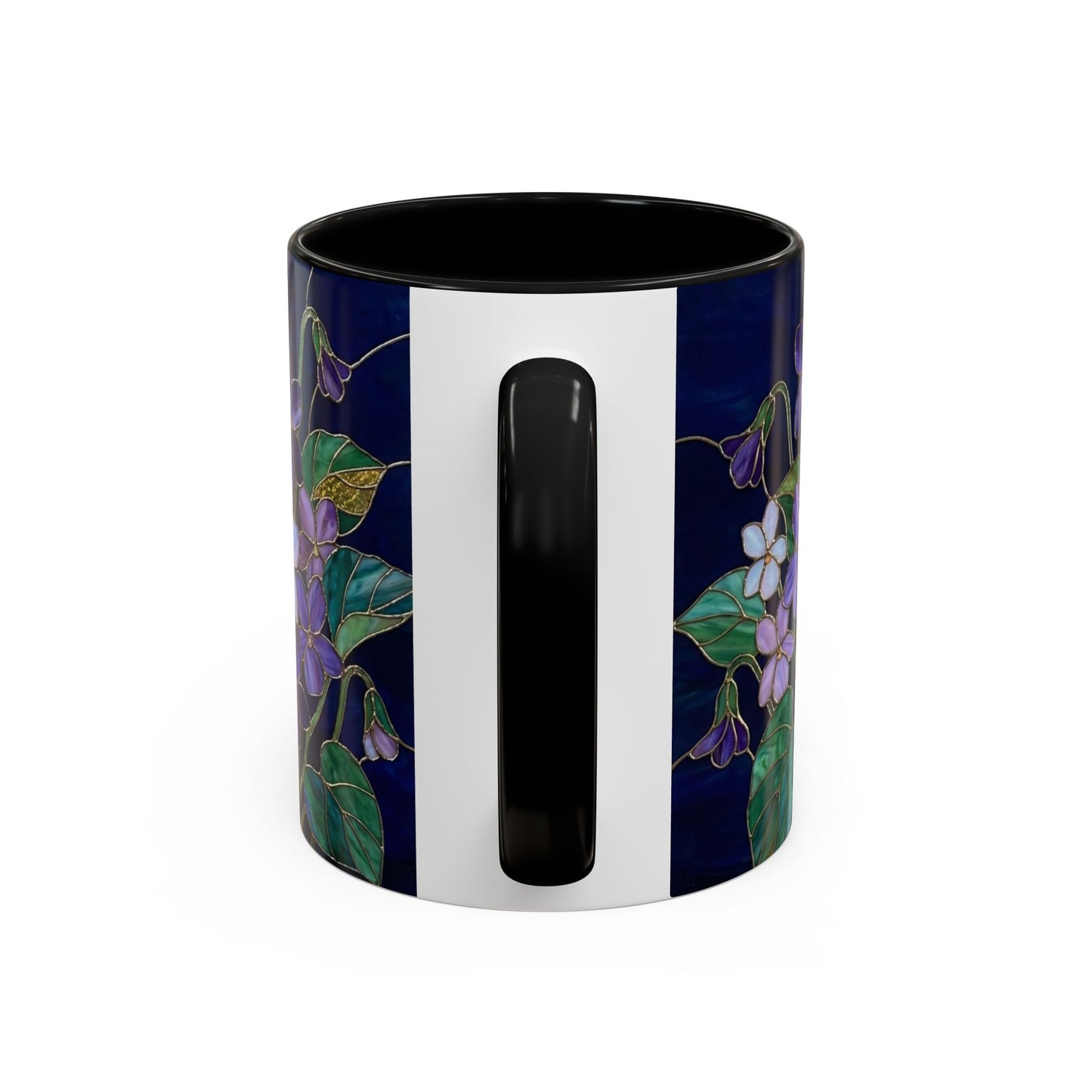 Violet Floral Accent Coffee Mug — Stained Glass Design (11/15oz) - 14588