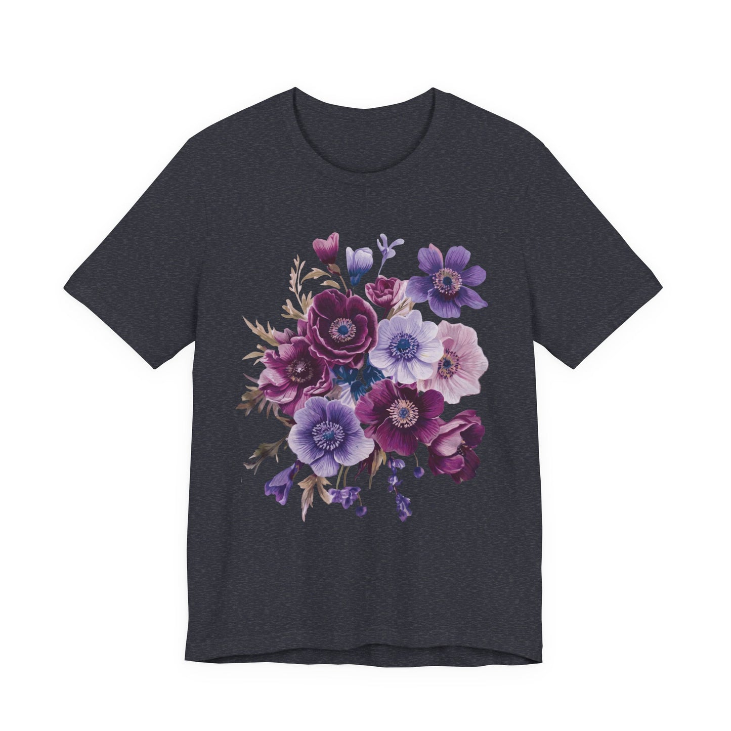 Purple Anemone Bouquet T-Shirt, Watercolor Floral Flower Tee - 14947