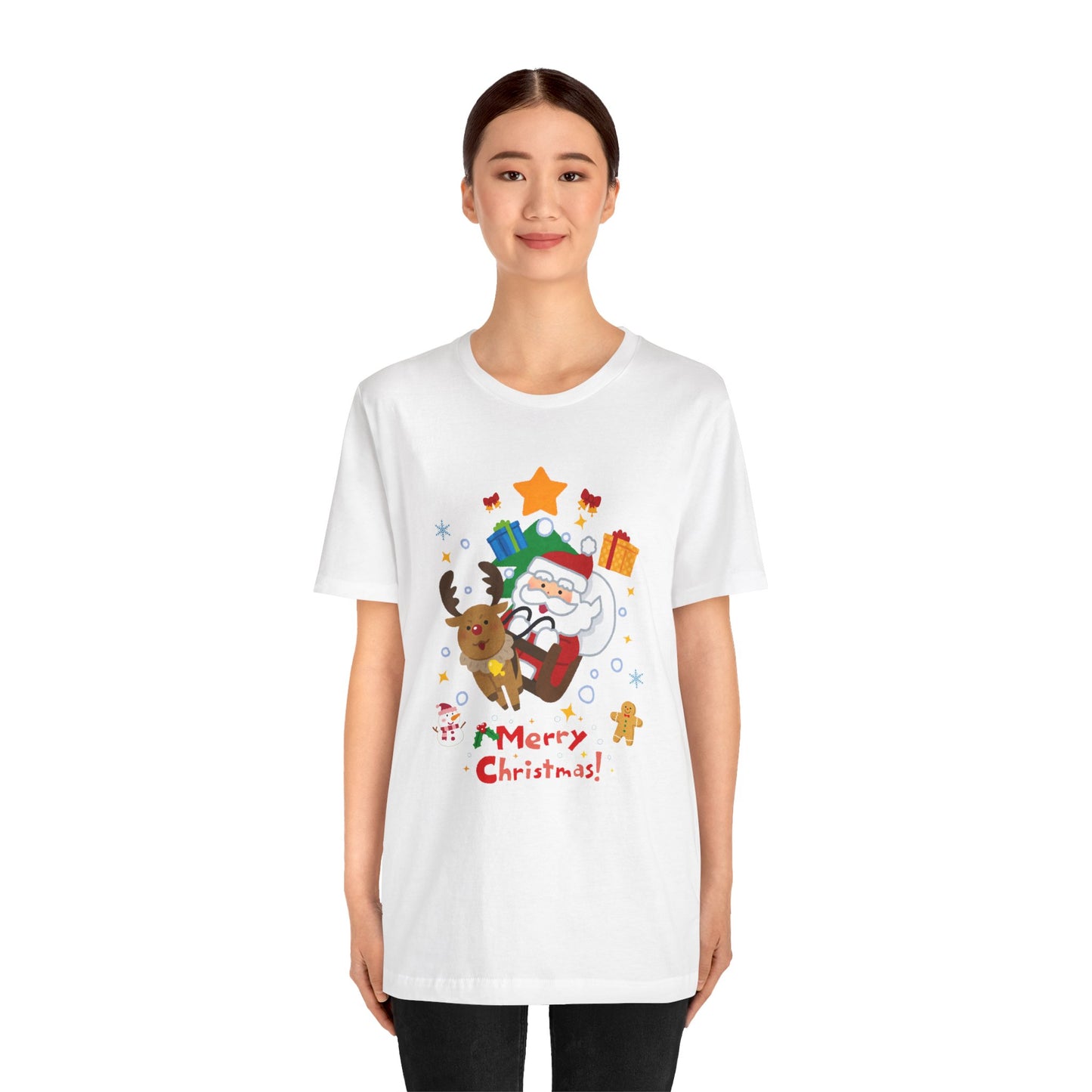 Santa & Reindeer, Merry Christmas - Unisex Jersey Short Sleeve Tee - 10494