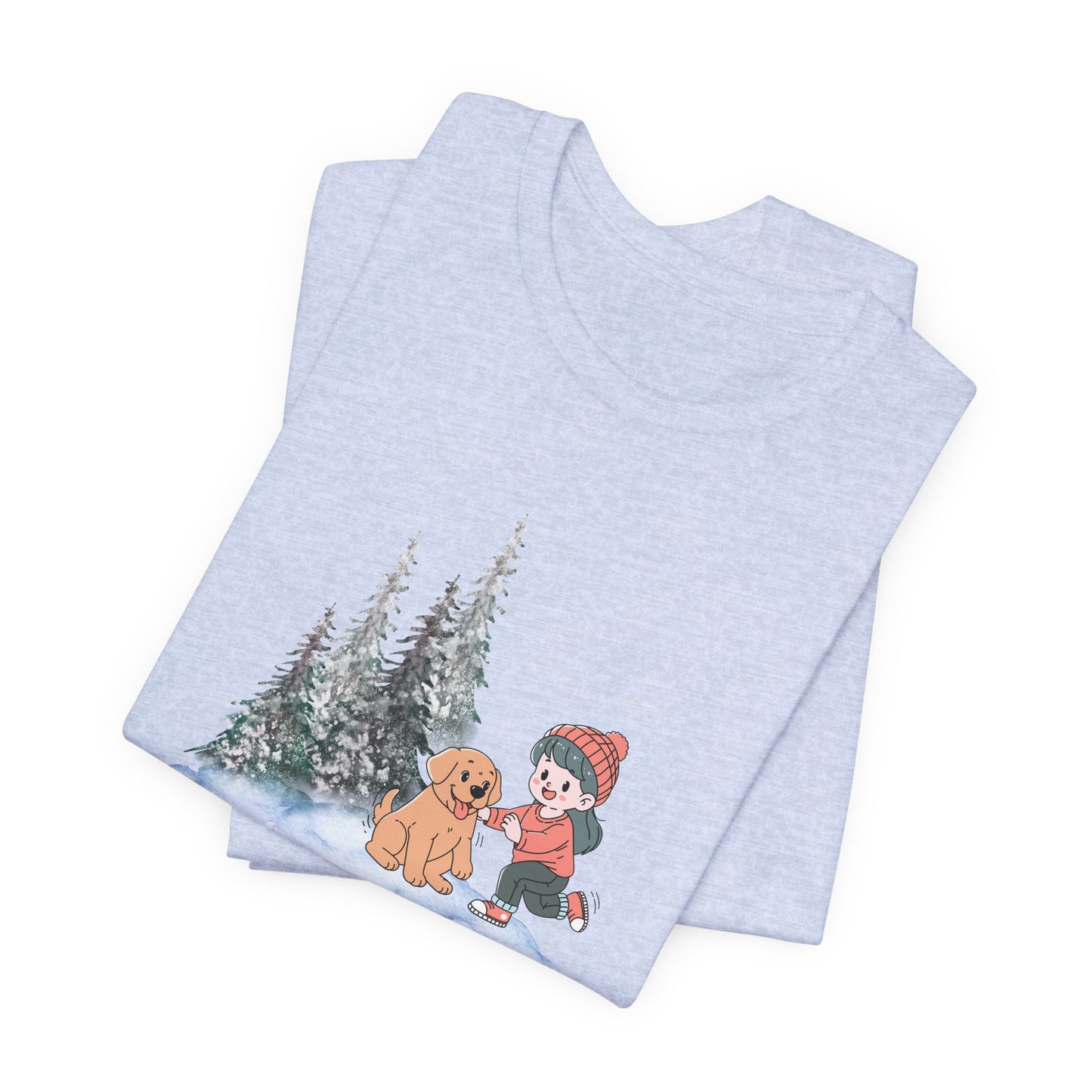 Winter Trees, Girl & Puppy - Unisex Jersey Short Sleeve Tee - 10279