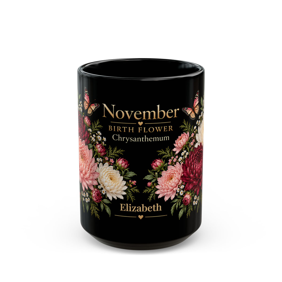 November Chrysanthemum Birth Flower Mug, Personalized Black Floral Mug - 14546