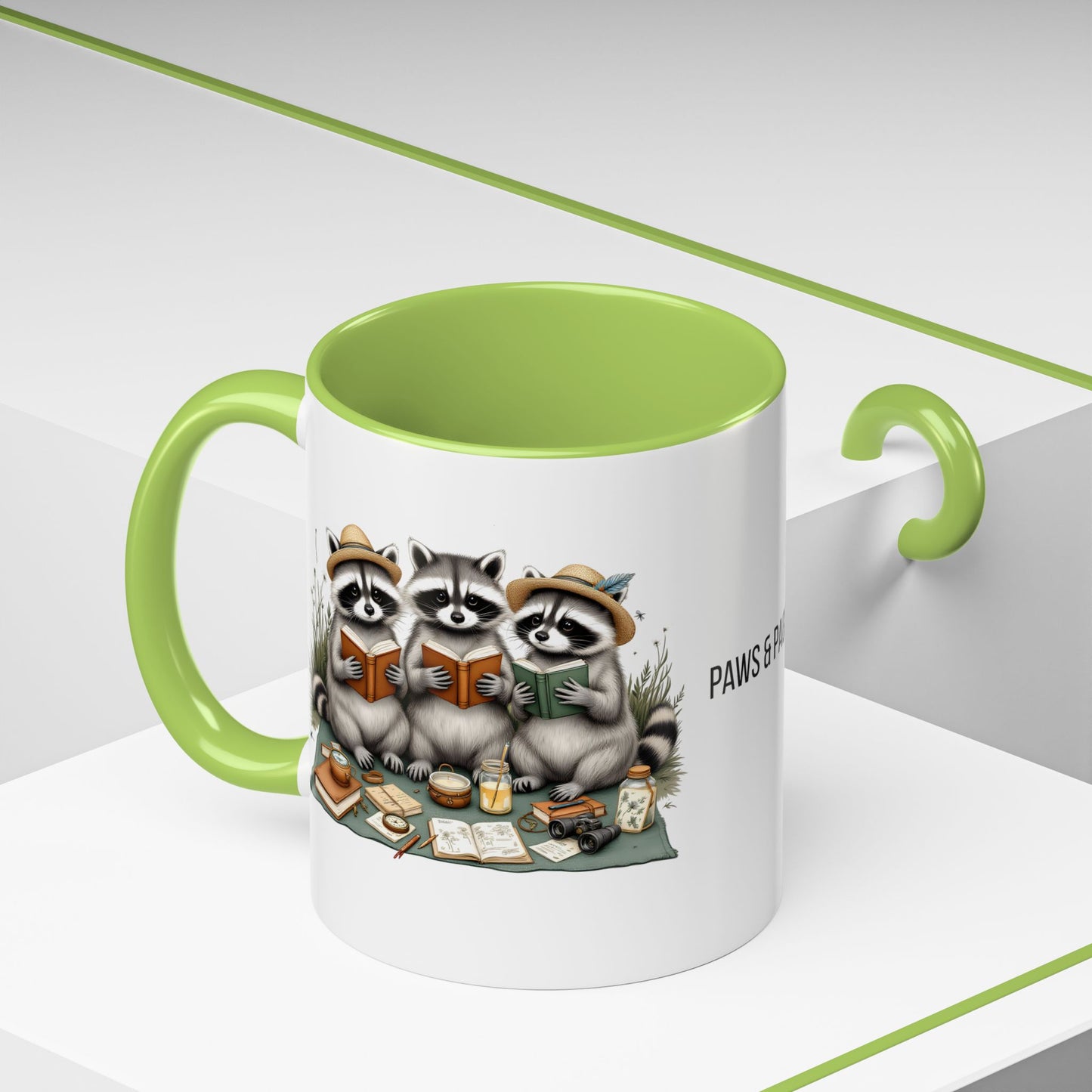 Paws & Pages Raccoon Reading Mug – Cute Book Lover Coffee Cup Gift (11oz / 15oz) - 14814