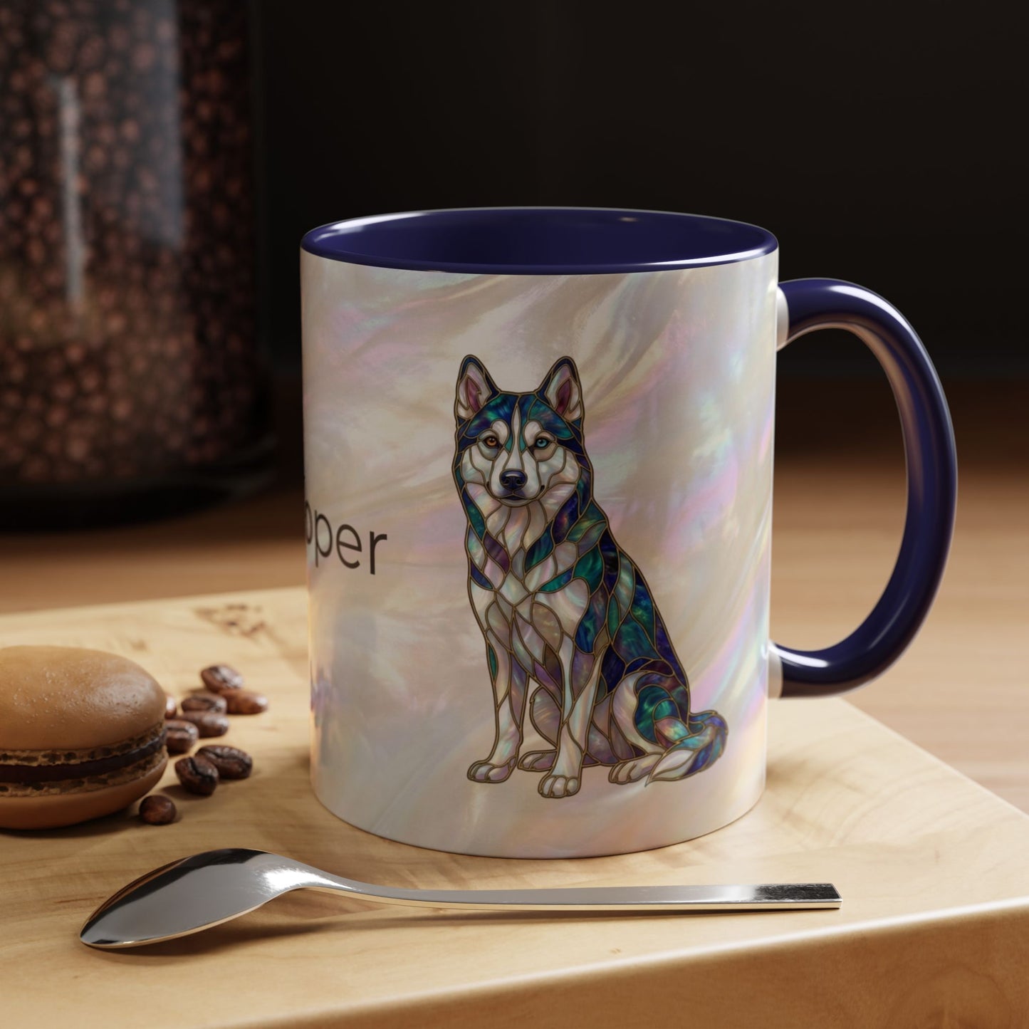 Personalized Husky Accent Coffee Mug – Stained Glass Design (11/15oz) - 14543