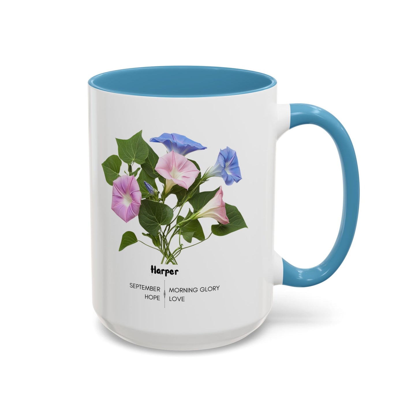 Happy Birthday: September Born, Morning Glory Flower, Customizable - Accent Coffee Mug (11, 15oz)