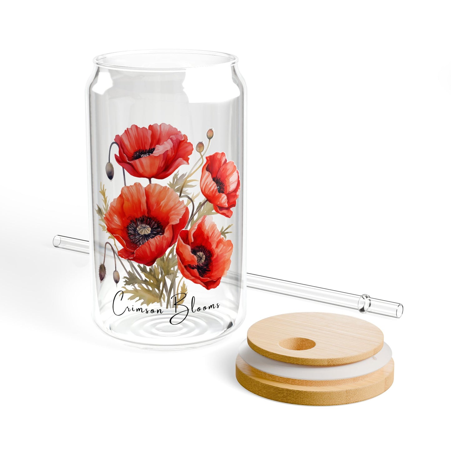 Poppies: Crimson Blooms,  Customizable - Sipper Glass, 16oz