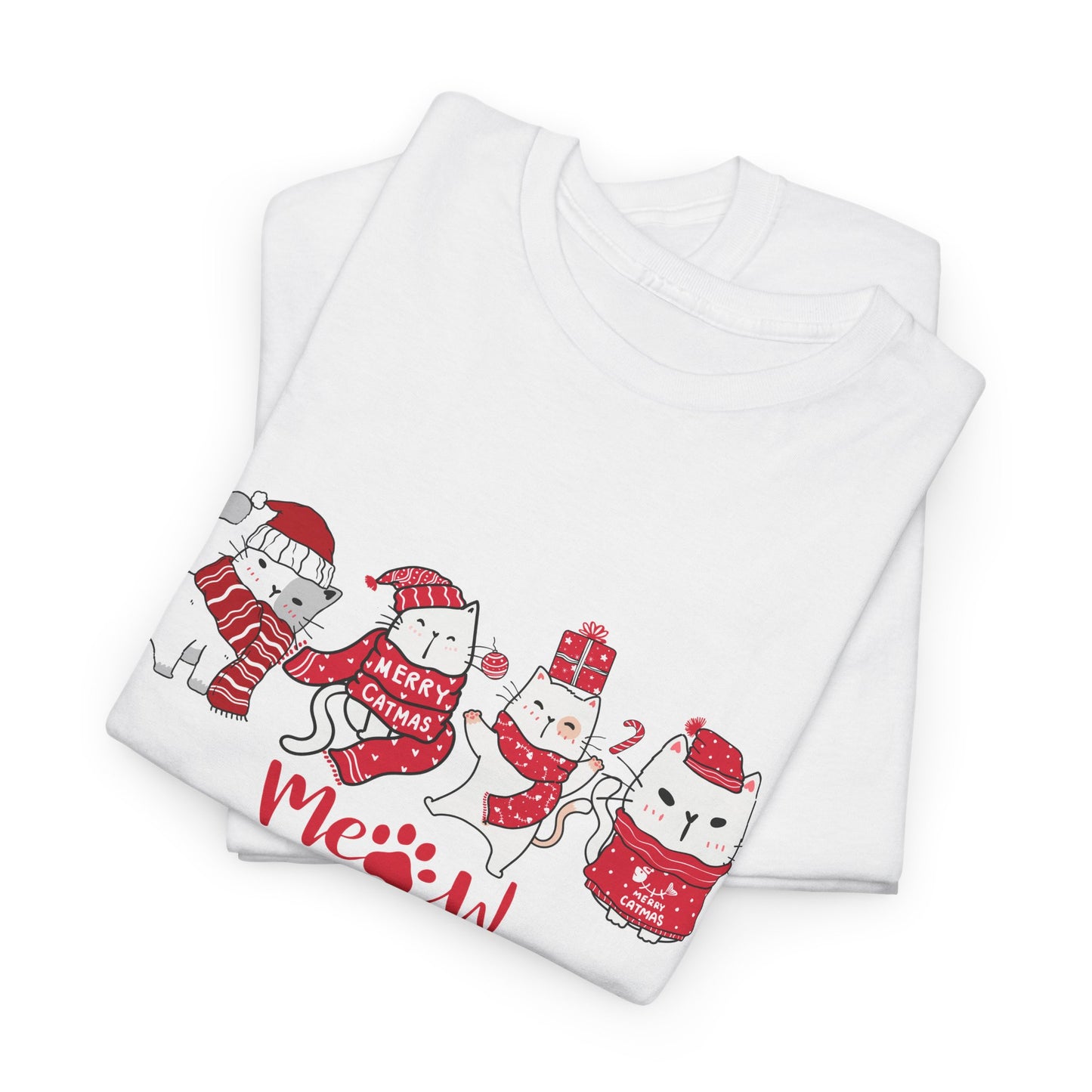 Cats, Merry Christmas - Unisex Heavy Cotton Tee - 10075