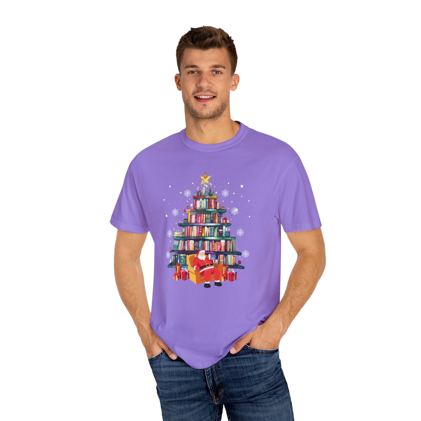 The Book Lover's Christmas Tree - Unisex Garment-Dyed T-shirt