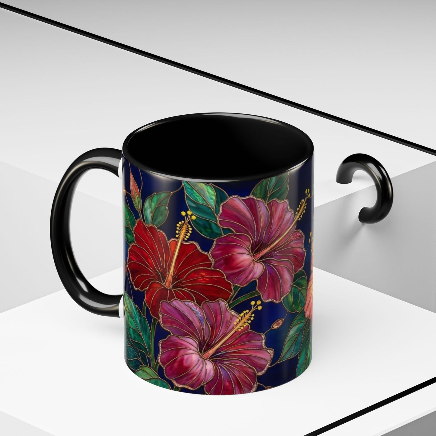 Hibiscus Bloom Accent Coffee Mug — Stained Glass Design  11/15oz - 14569