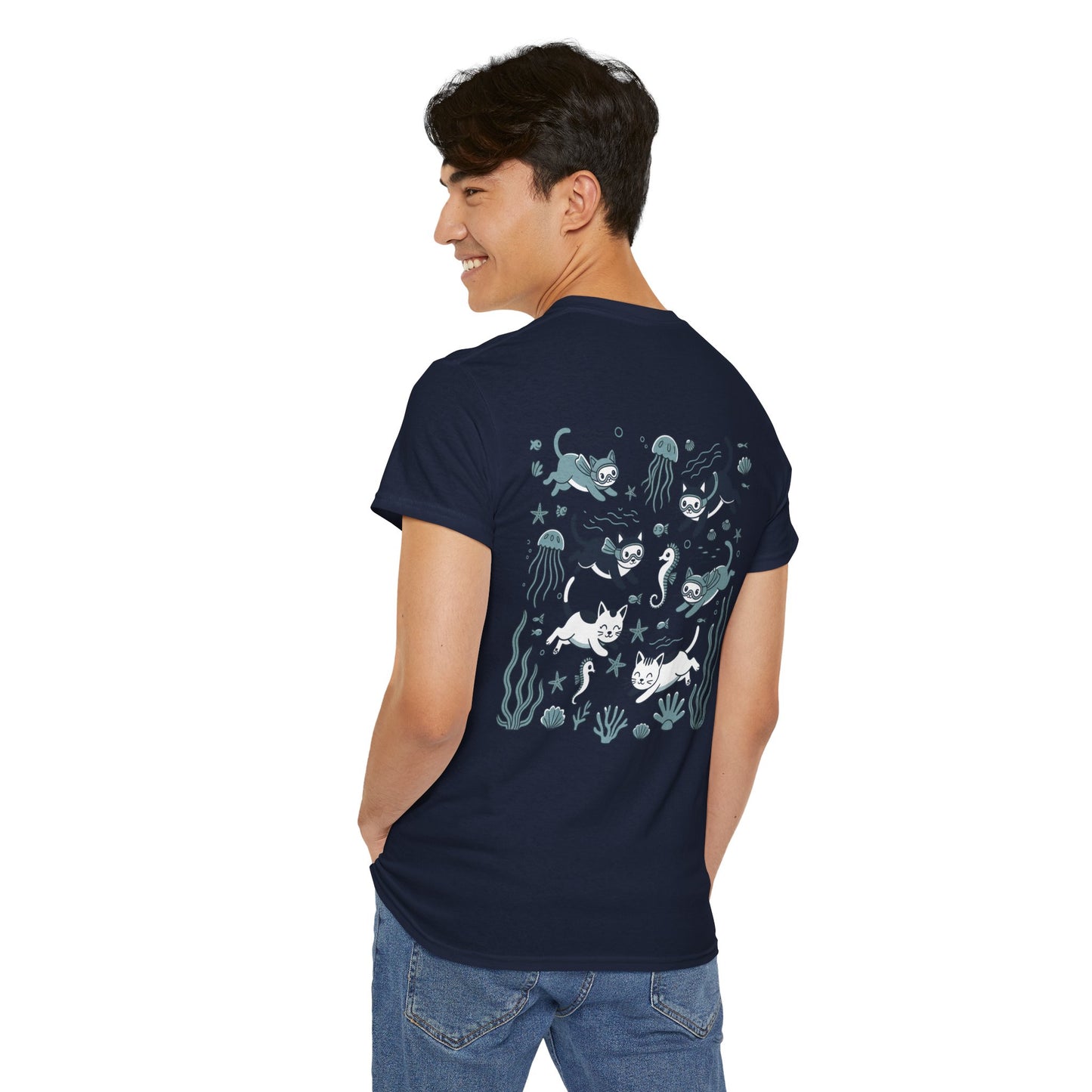 Sea Cats T-Shirt — Cute Underwater Cat Graphic Tee, Ocean Cat Lover Gift - 14869