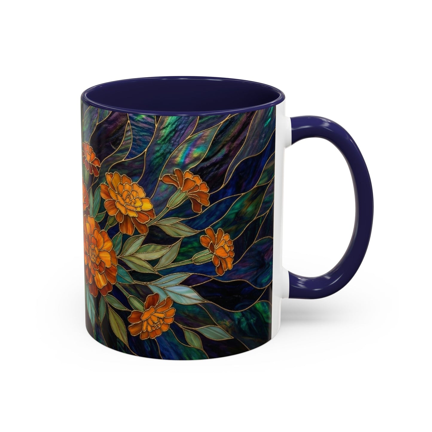 Marigold Floral Coffee Mug — Stained Glass Design  (11/15oz) - 14532