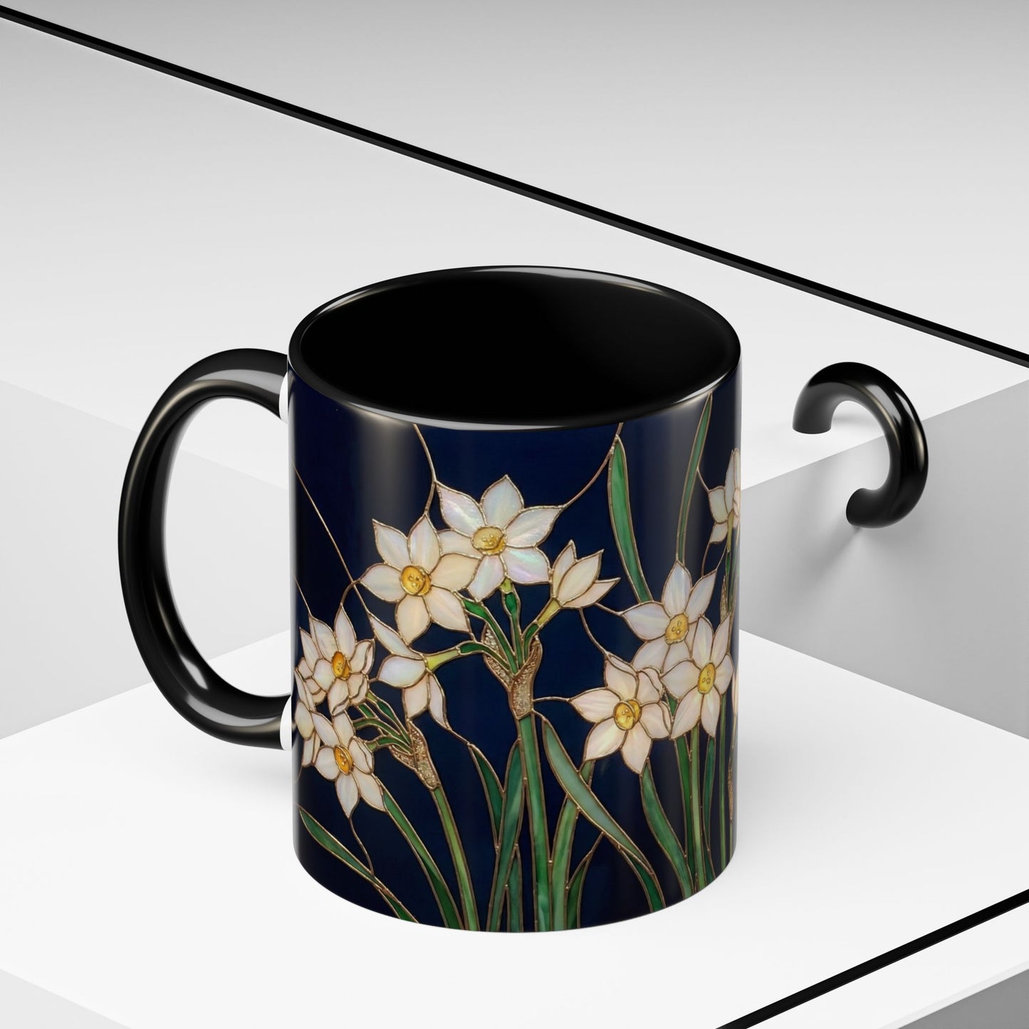 Narcissus Bloom Accent Coffee Mug — Stained Glass Design 11/15oz - 14597