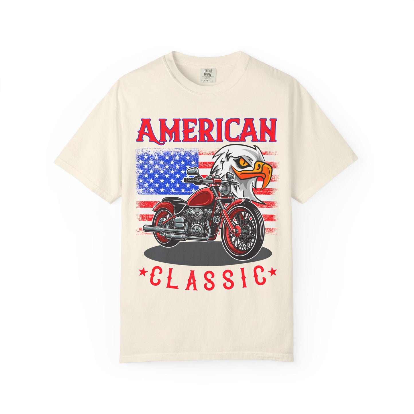 American Classic Tee, Unisex Garment-Dyed T-shirt, Biker Gift, Patriotic Apparel, Rider and Eagle Fashion, Vintage Style - 13658