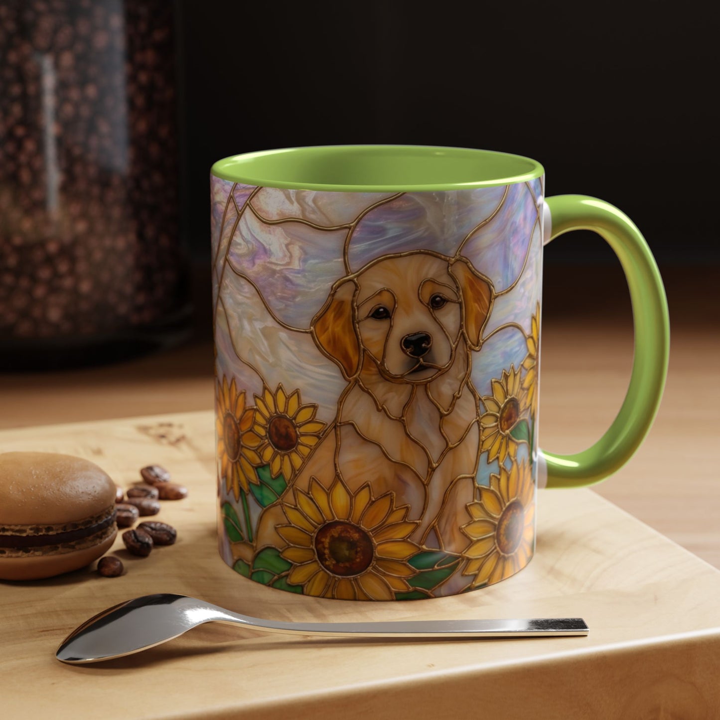 Sunflower Golden Retriever P uppiesAccent Coffee Mug –  Stained Glass Design (11/15 oz) - 14527