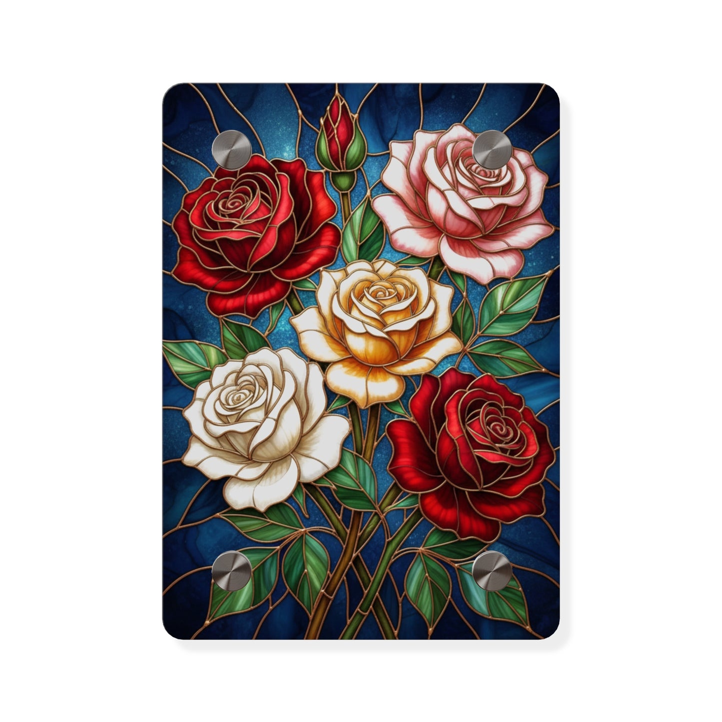 Rose Stained Glass Acrylic Wall Art Panel — Floral Garden Decor - 14604