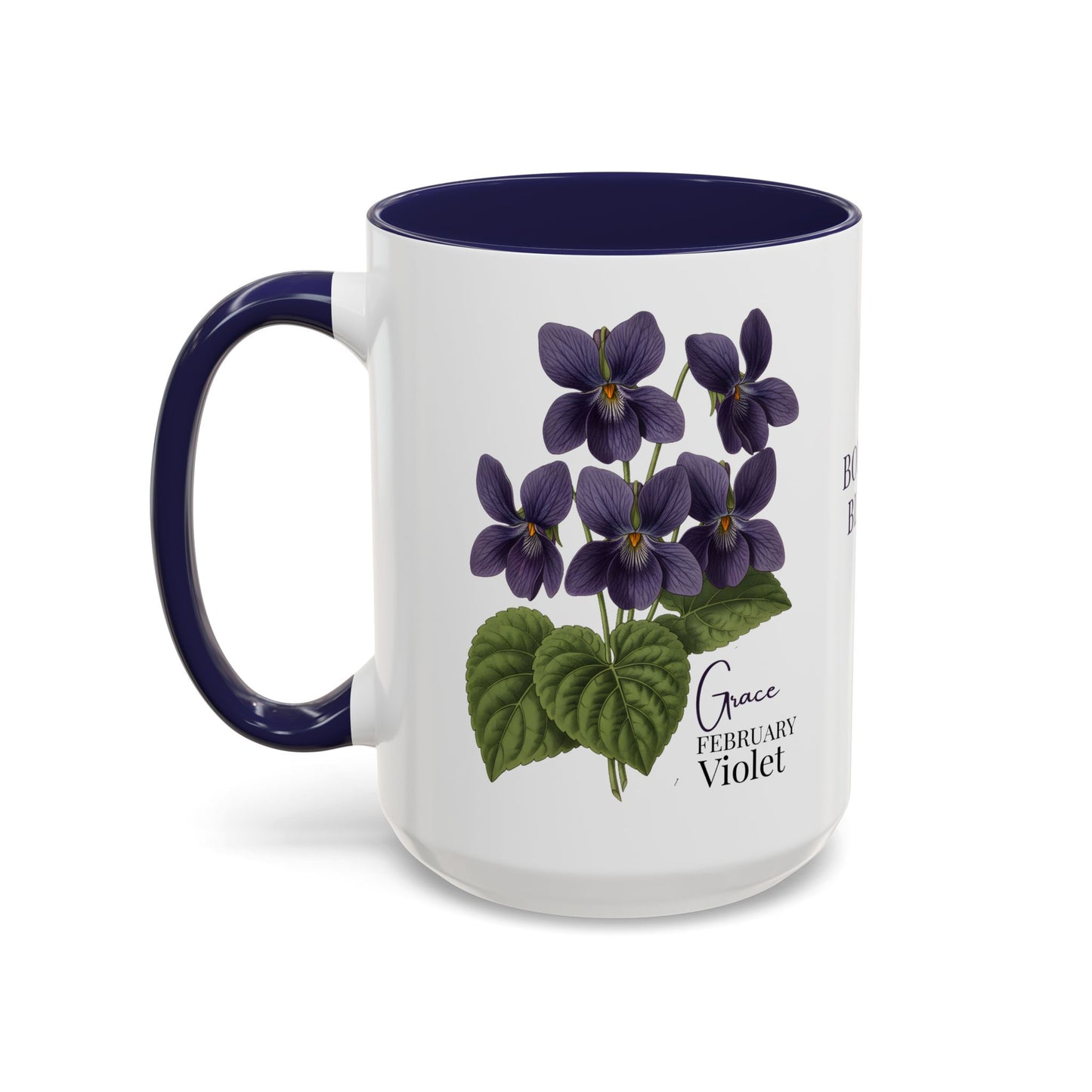 February Birth Flower Violet Mug – Personalized Name Coffee Cup - 14687
