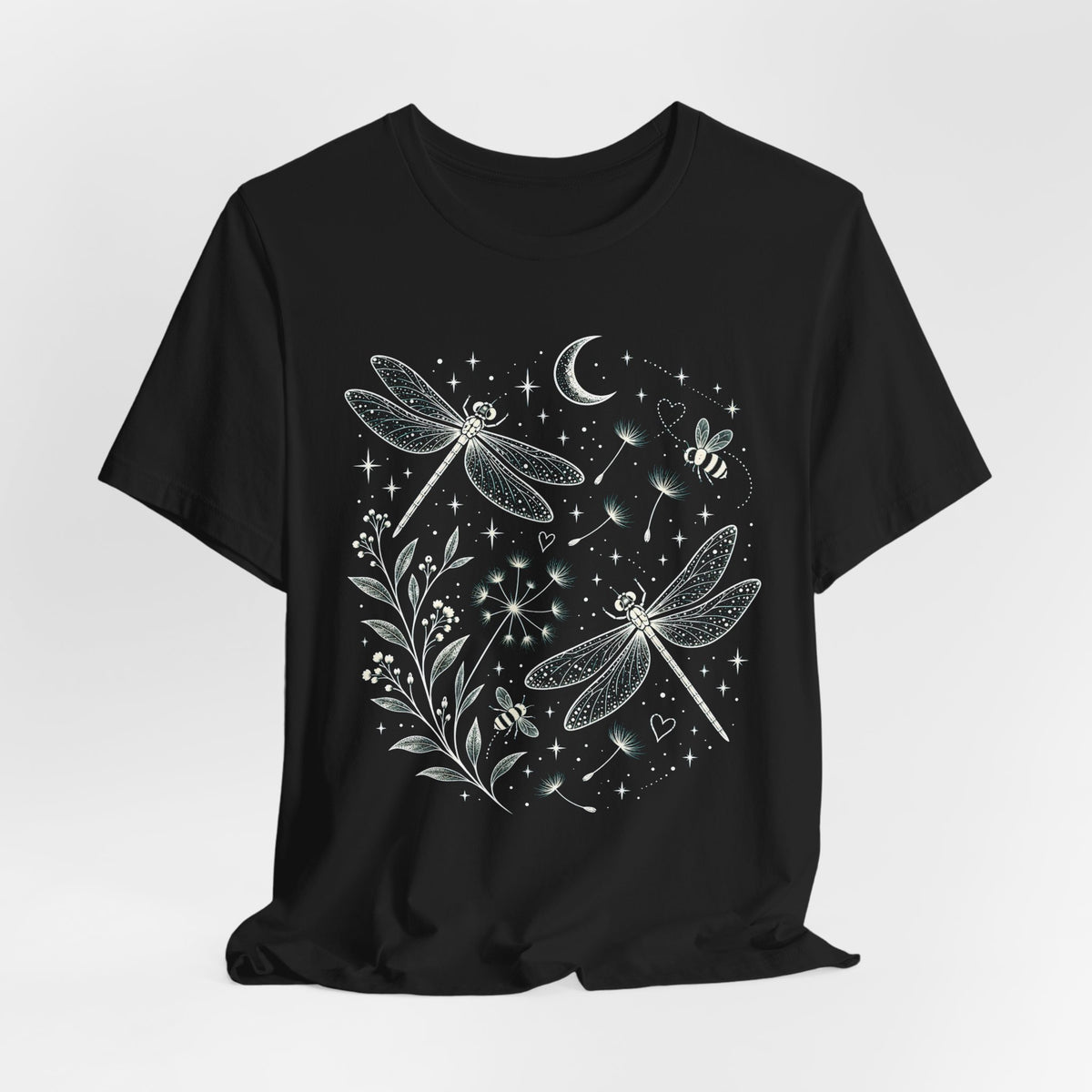 Dragonfly Moon T-Shirt, Whimsical Celestial Nature Tee - 14518