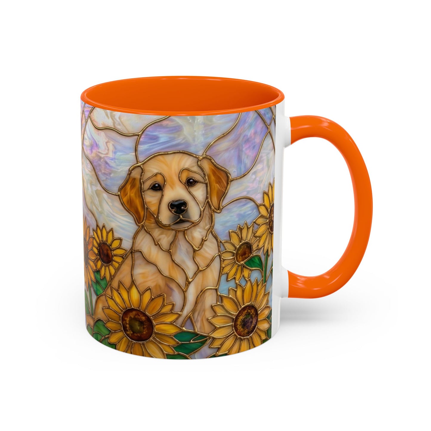 Sunflower Golden Retriever P uppiesAccent Coffee Mug –  Stained Glass Design (11/15 oz) - 14527