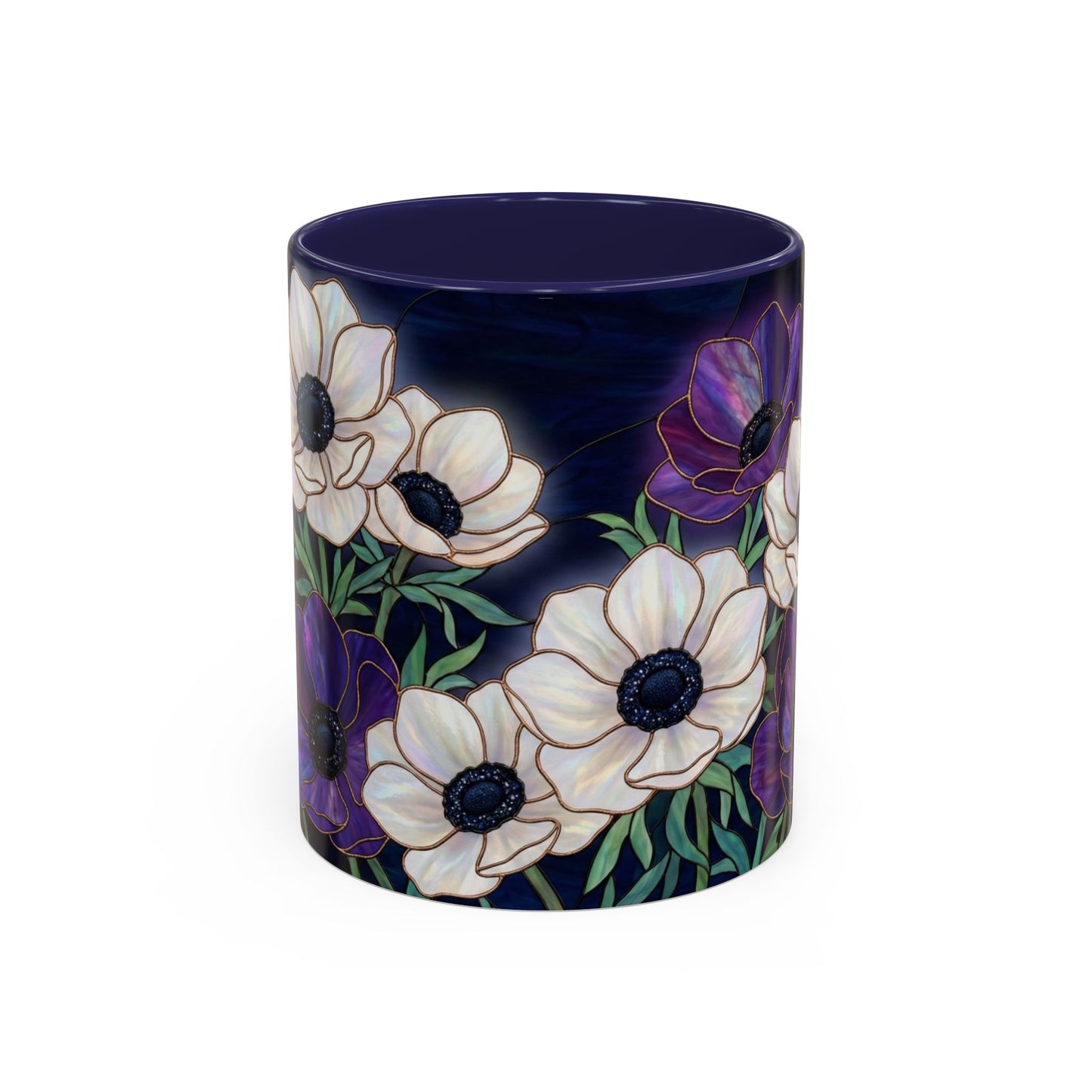 Floral Anemone Accent Coffee Mug — Stained Glass Design 11/15oz - 14552