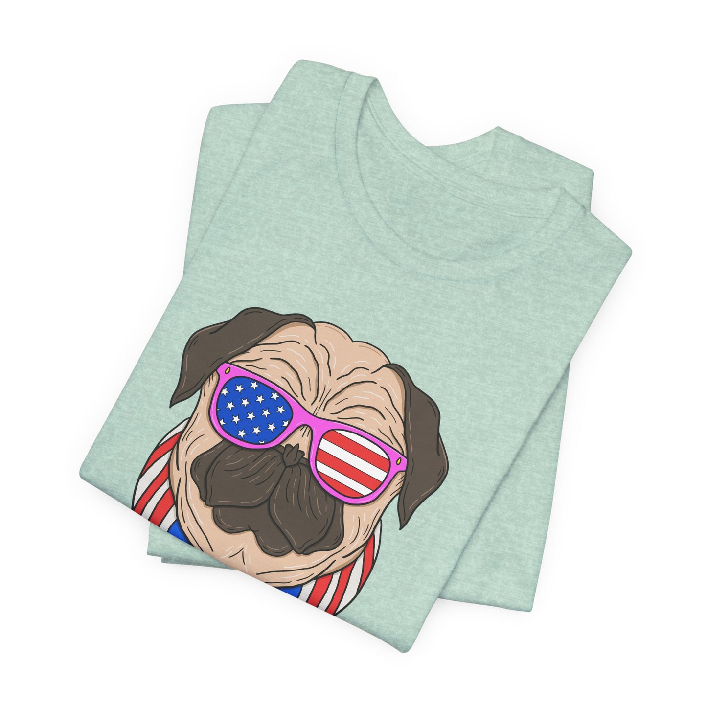 Patriotic Pug Tee, Independence Day T-Shirt, Dog Lovers Gift, Summer Casual Wear, Fun Family Outing Shirt - 13733