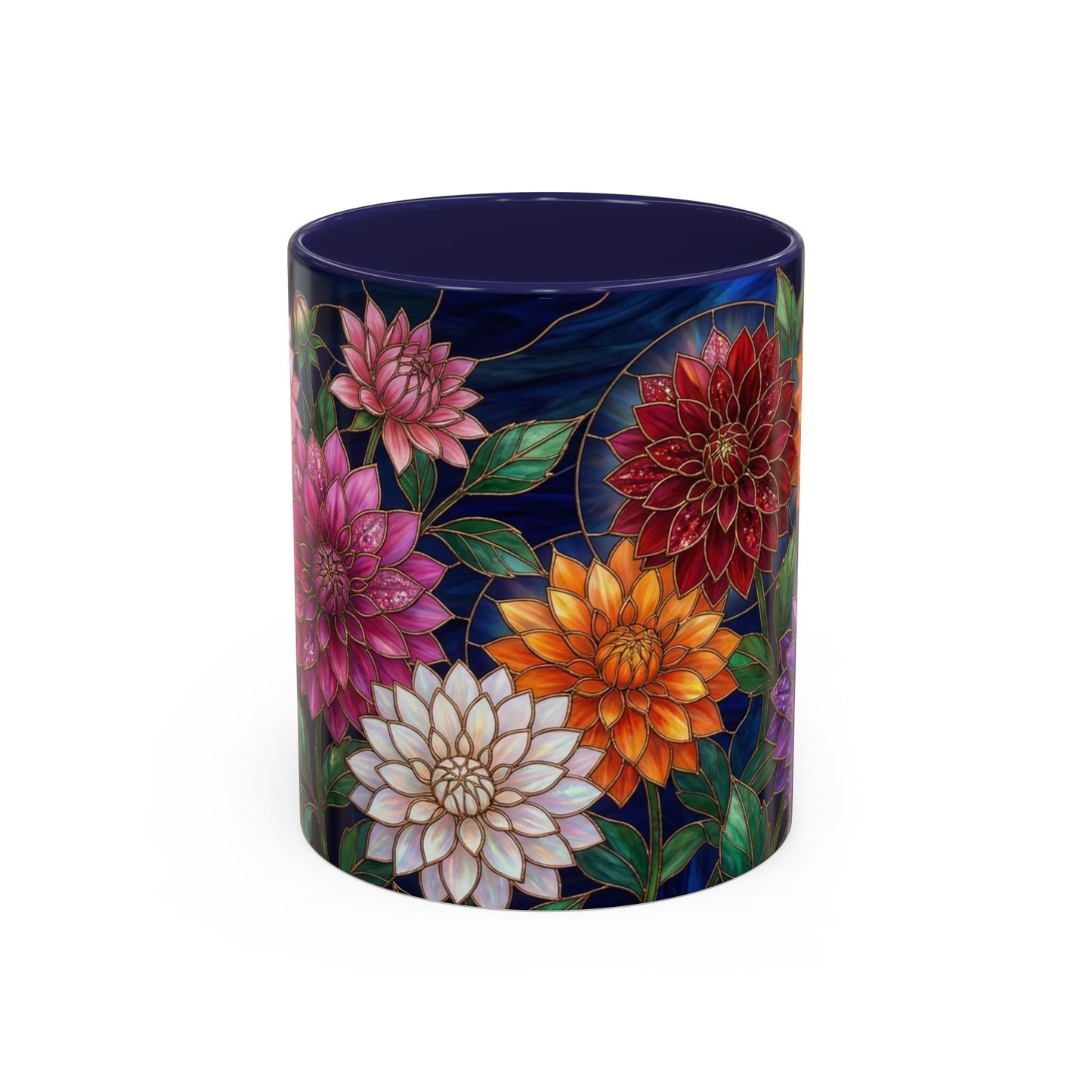 Dahlia Floral Accent Coffee Mug — Stained-Glass  Design (11/15oz) - 14562