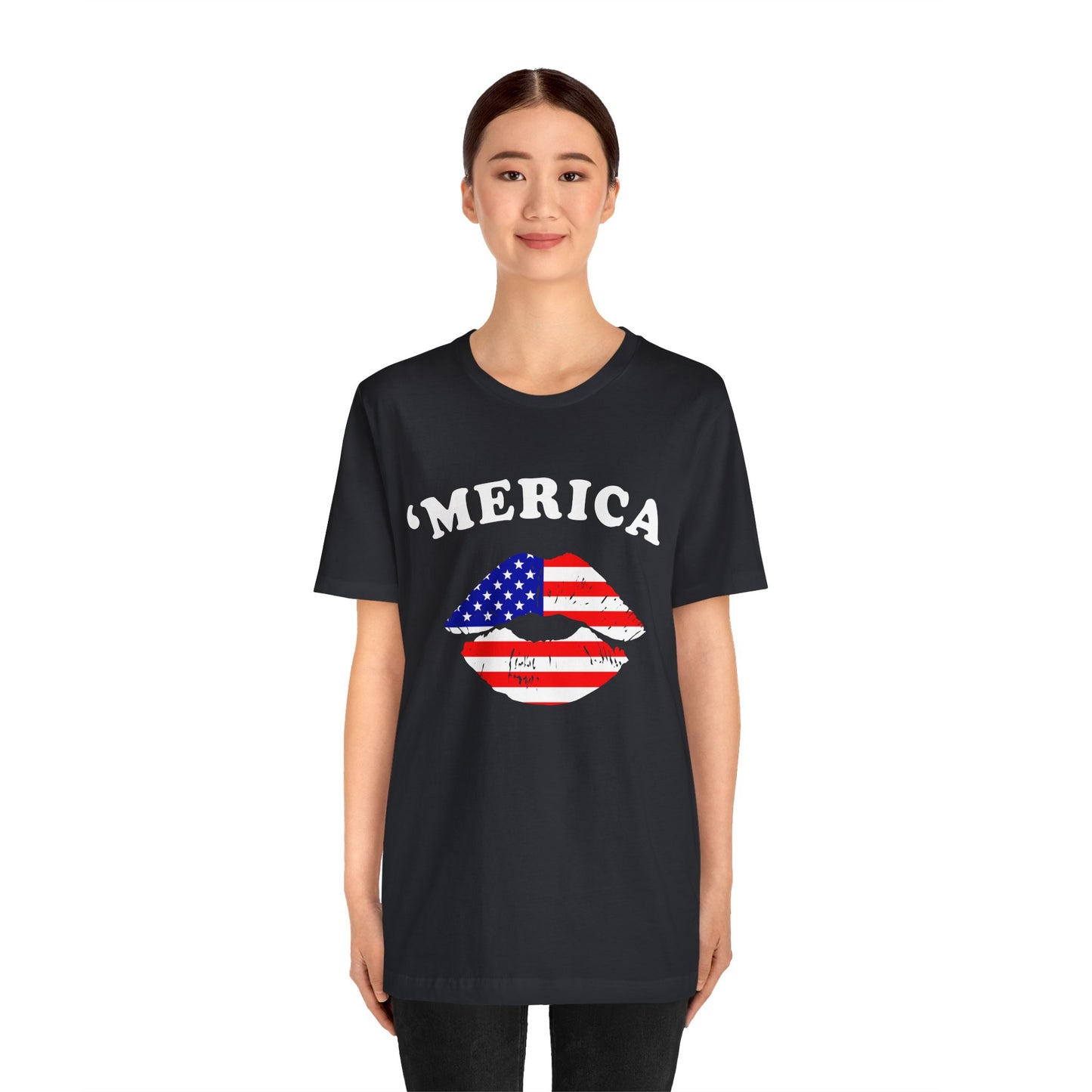 'Merica Unisex Jersey Tee, Patriotic Short Sleeve Shirt, USA Flag Design, Independence Day Apparel, Festival Wear, Summer Casual - 13519