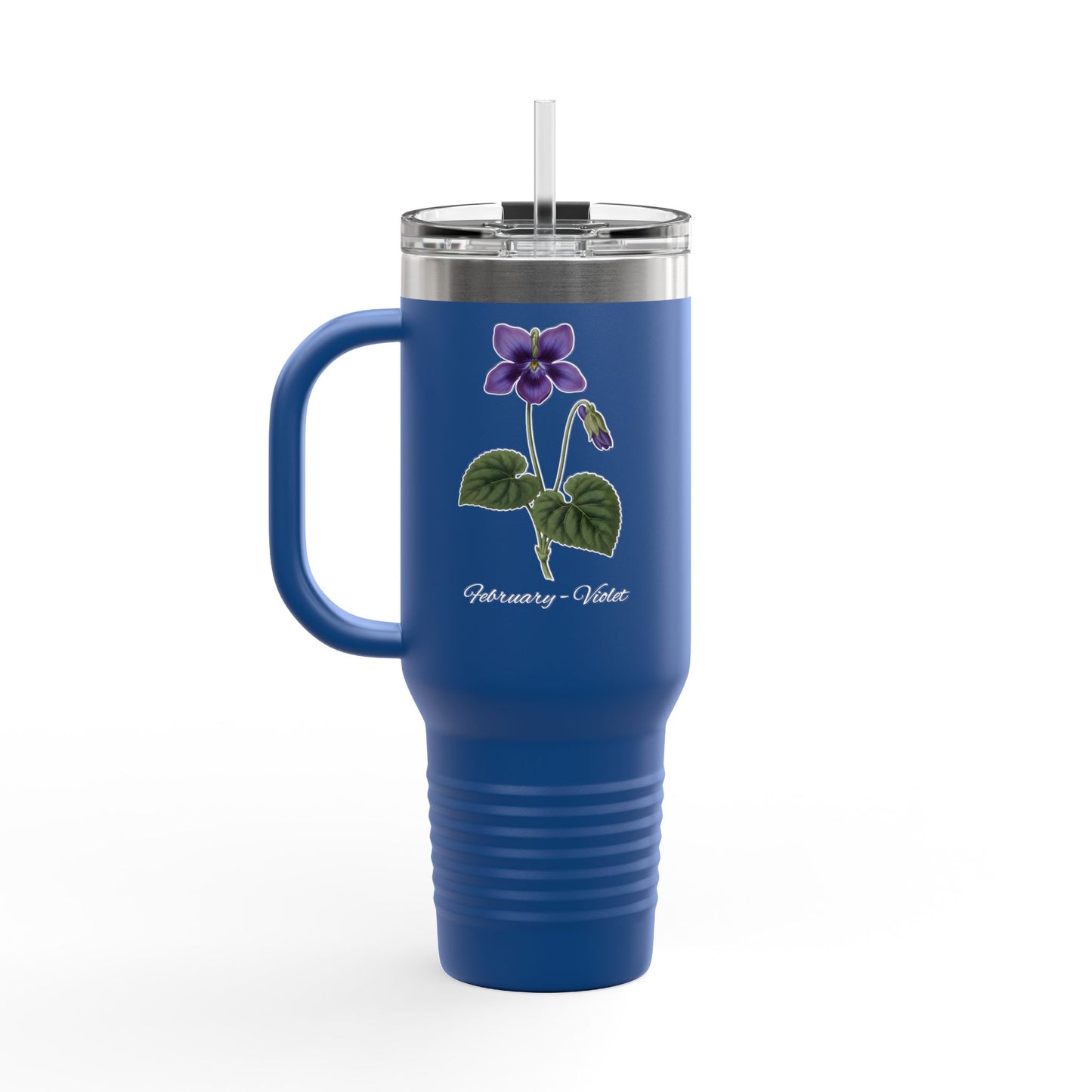 Violet (Single) Floral Tumbler – February Birth Flower Gift | 40oz Insulated Travel Mug, Customizable — 14698