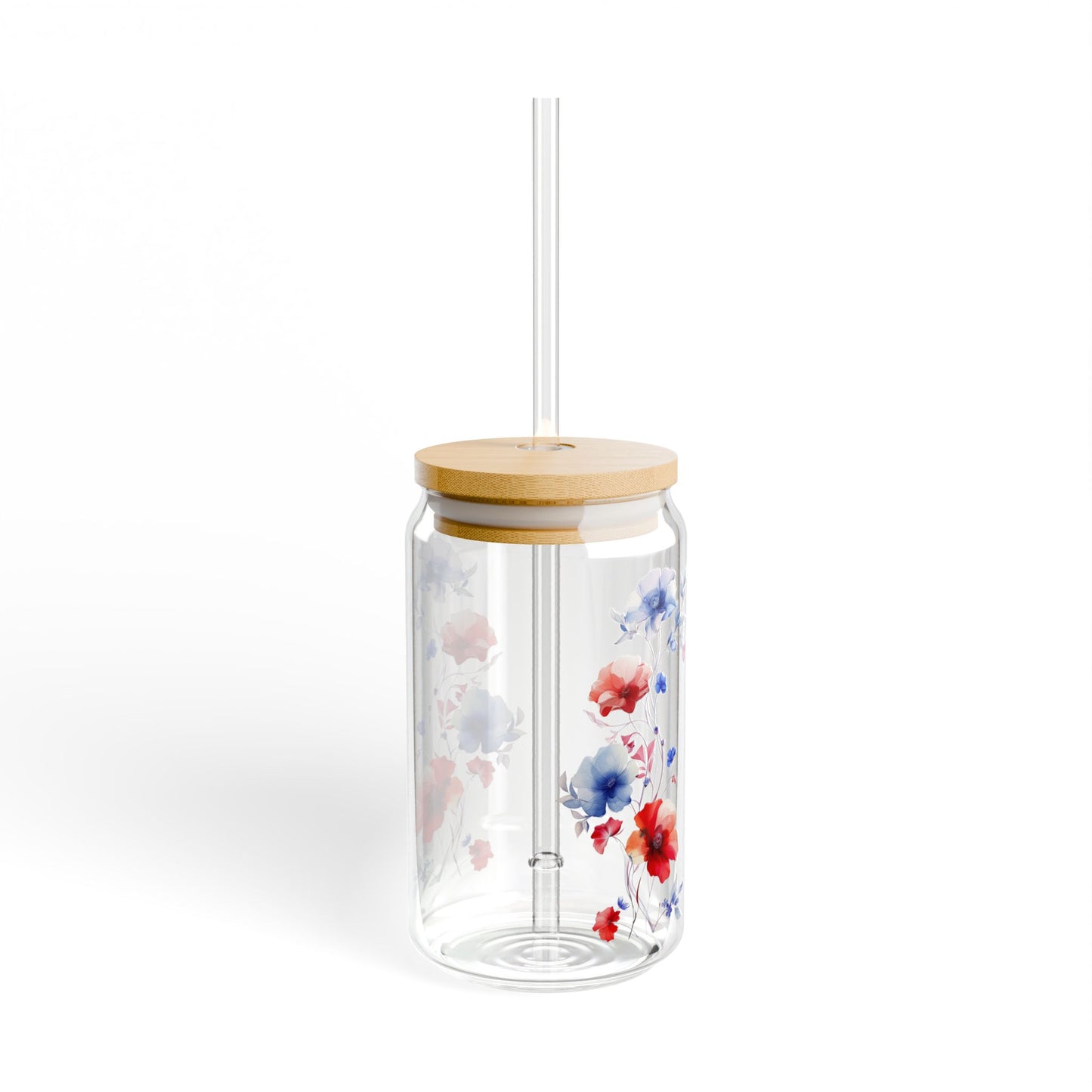 Red & Blue Flowers,  Customizable - Sipper Glass, 16oz - 10822