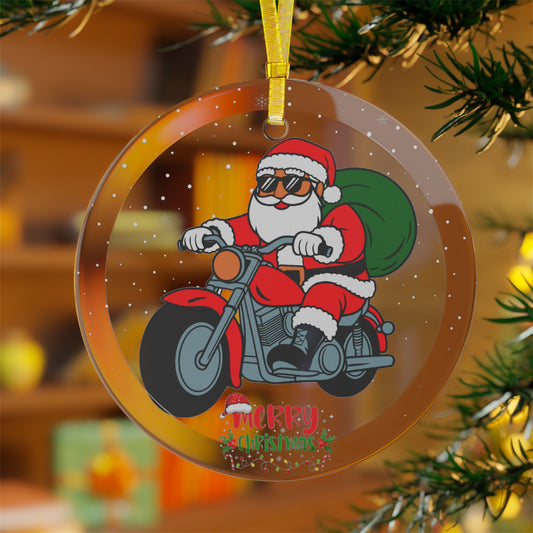 Santa on Motorcycle - Glass Ornaments - 10421