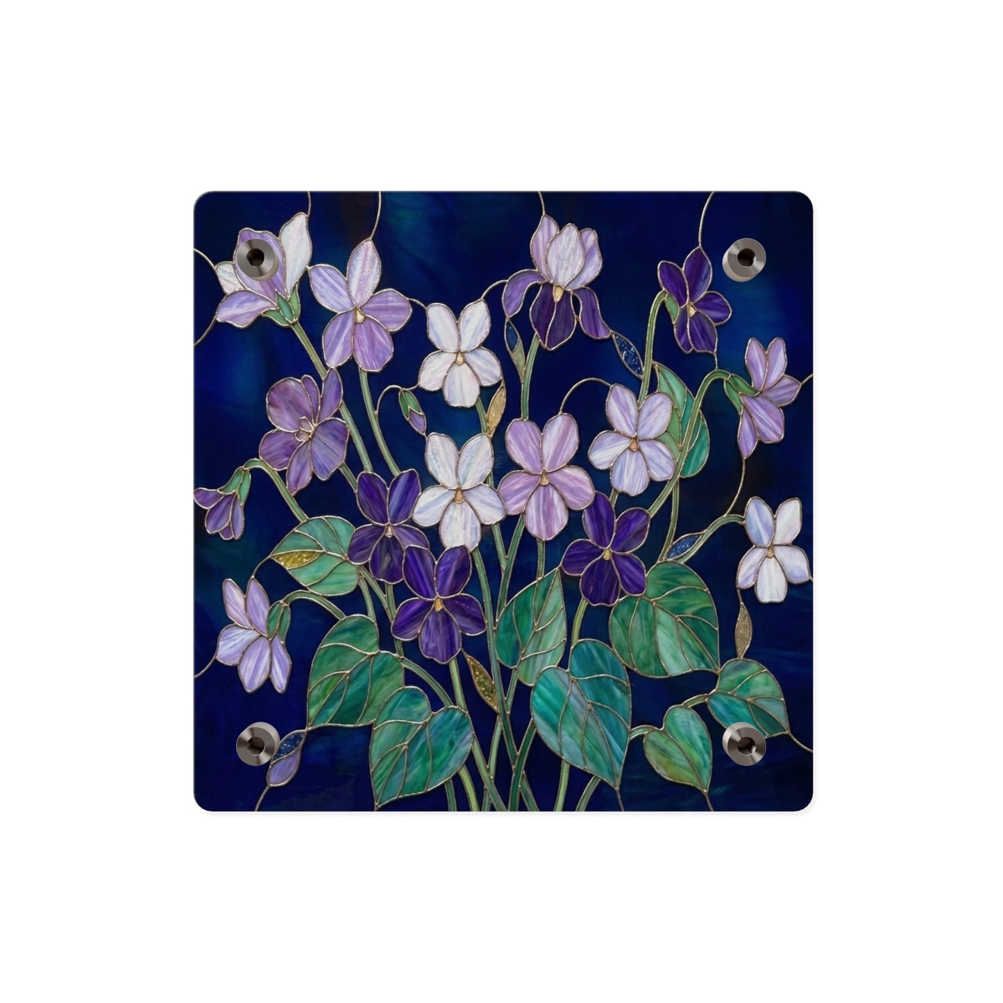 Violet Floral Acrylic Wall Art Panel — Purple Violets on Deep Blue - 14600