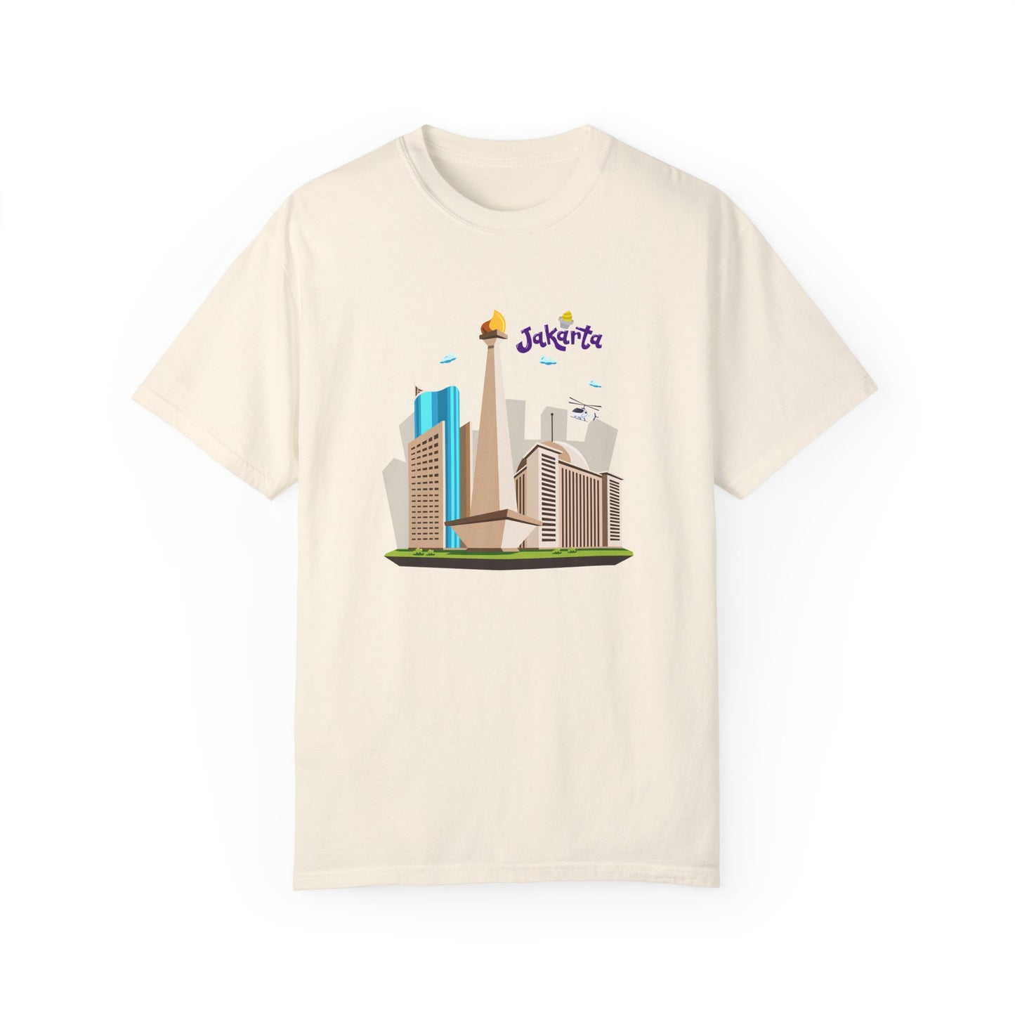 Jakarta Cityscape Unisex Garment-Dyed T-Shirt - Casual Travel Tee - 12129