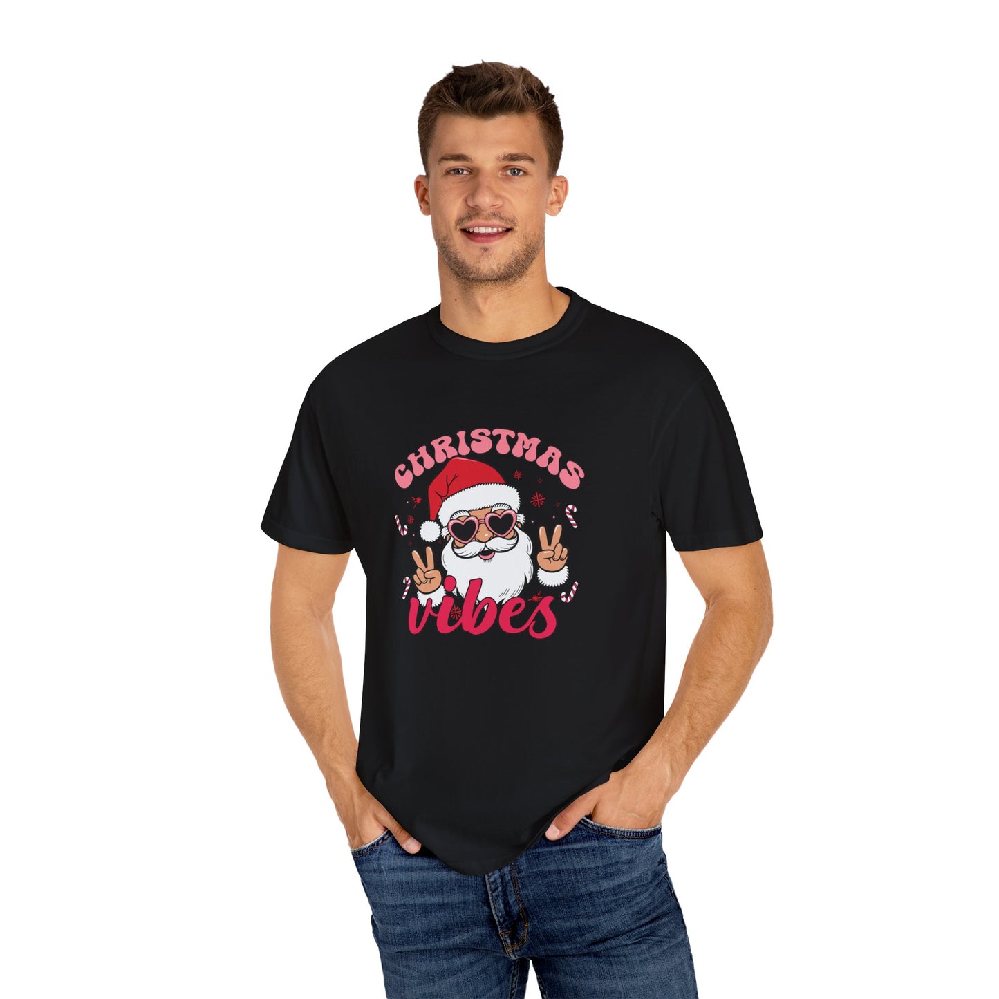 Santa, Christmas Vibes - Unisex Garment-Dyed T-shirt