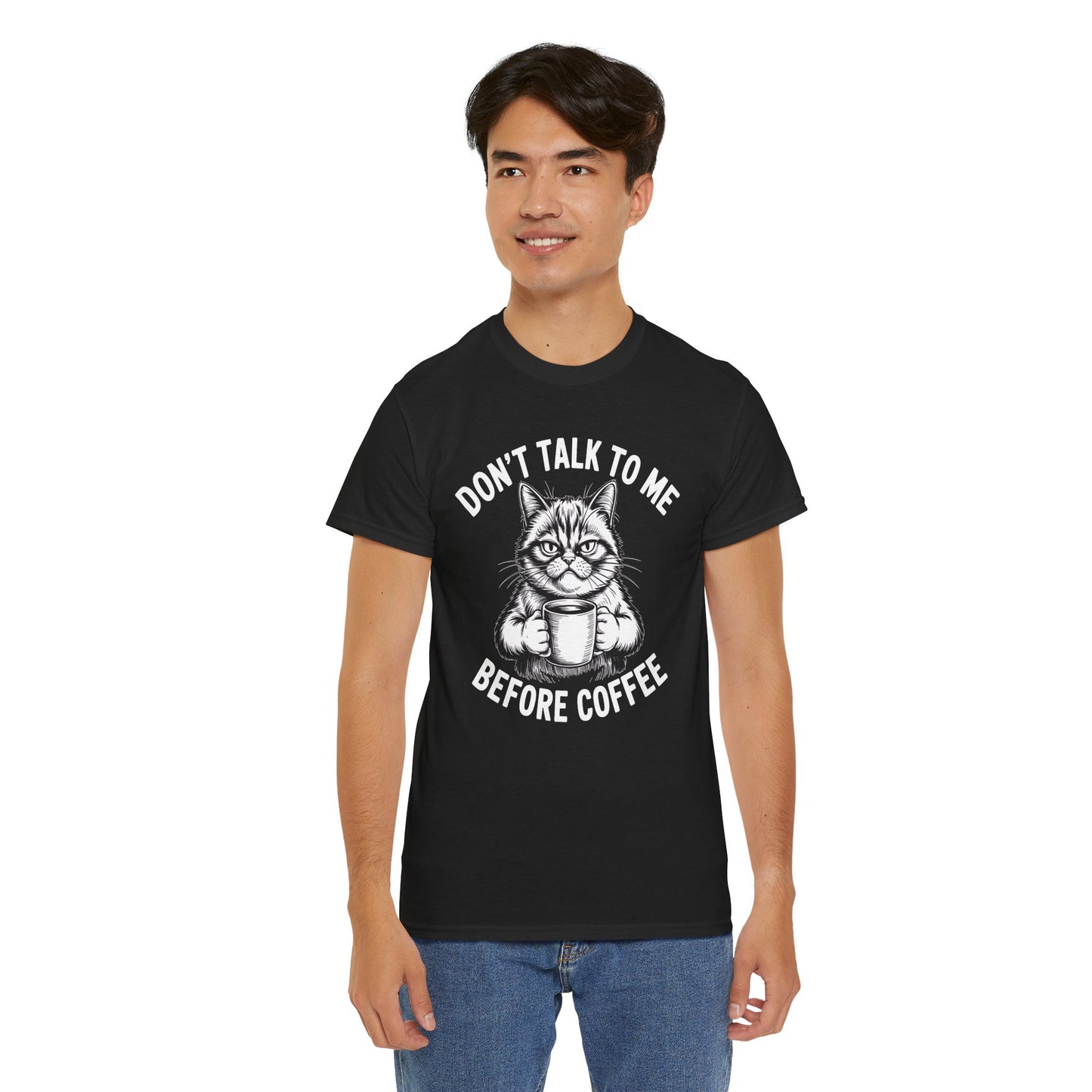 Funny Cat Coffee T-Shirt – “Don’t Talk To Me Before Coffee” Graphic Tee | Cute Grumpy Cat Shirt Gift - 14842