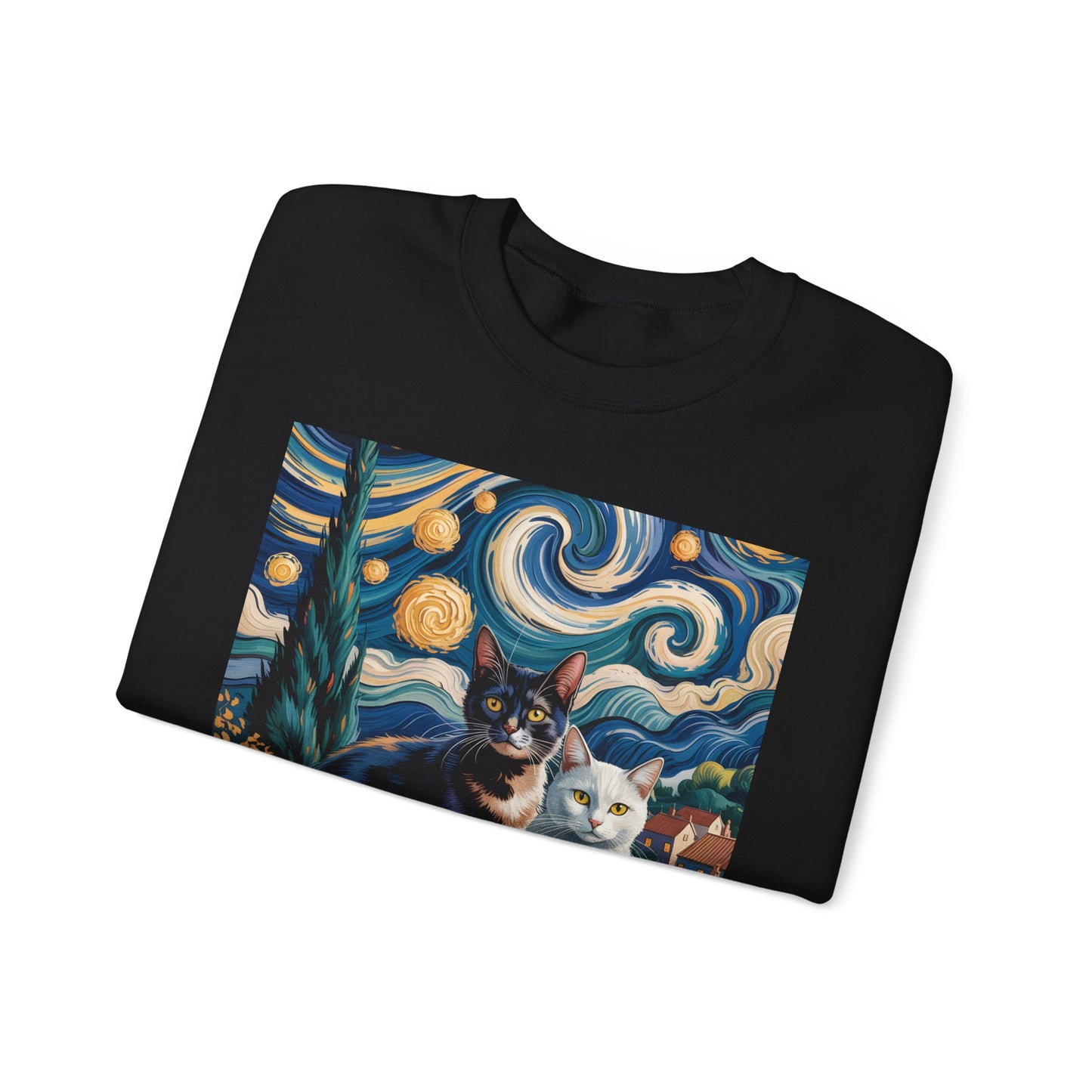 Van Gogh Style Cat Art Sweatshirt - Cozy Unisex Crewneck, Valentines Day Gift for Cat Lovers - 14764