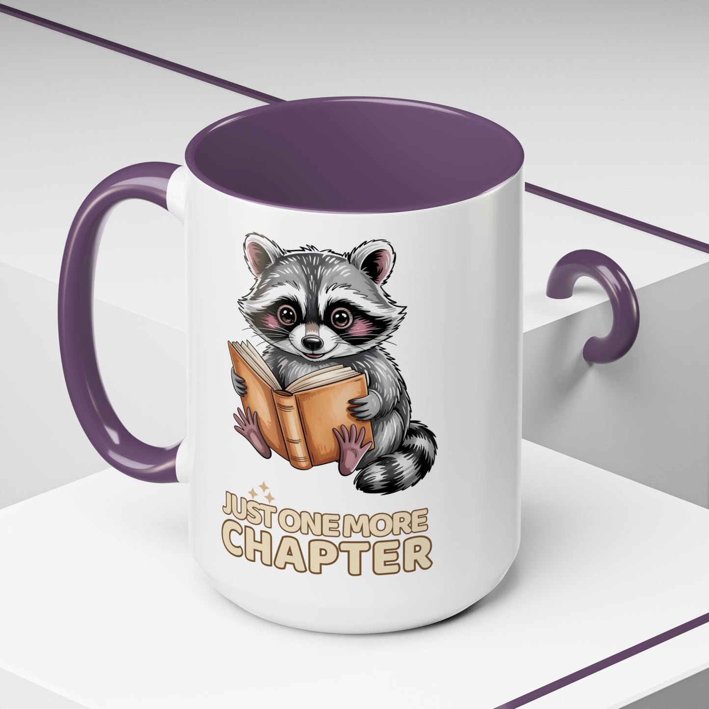Just One More Chapter Mug – Raccoon Reading Coffee Mug, Book Lover Gift for Teacher or Librarian (11oz / 15oz)- 14792