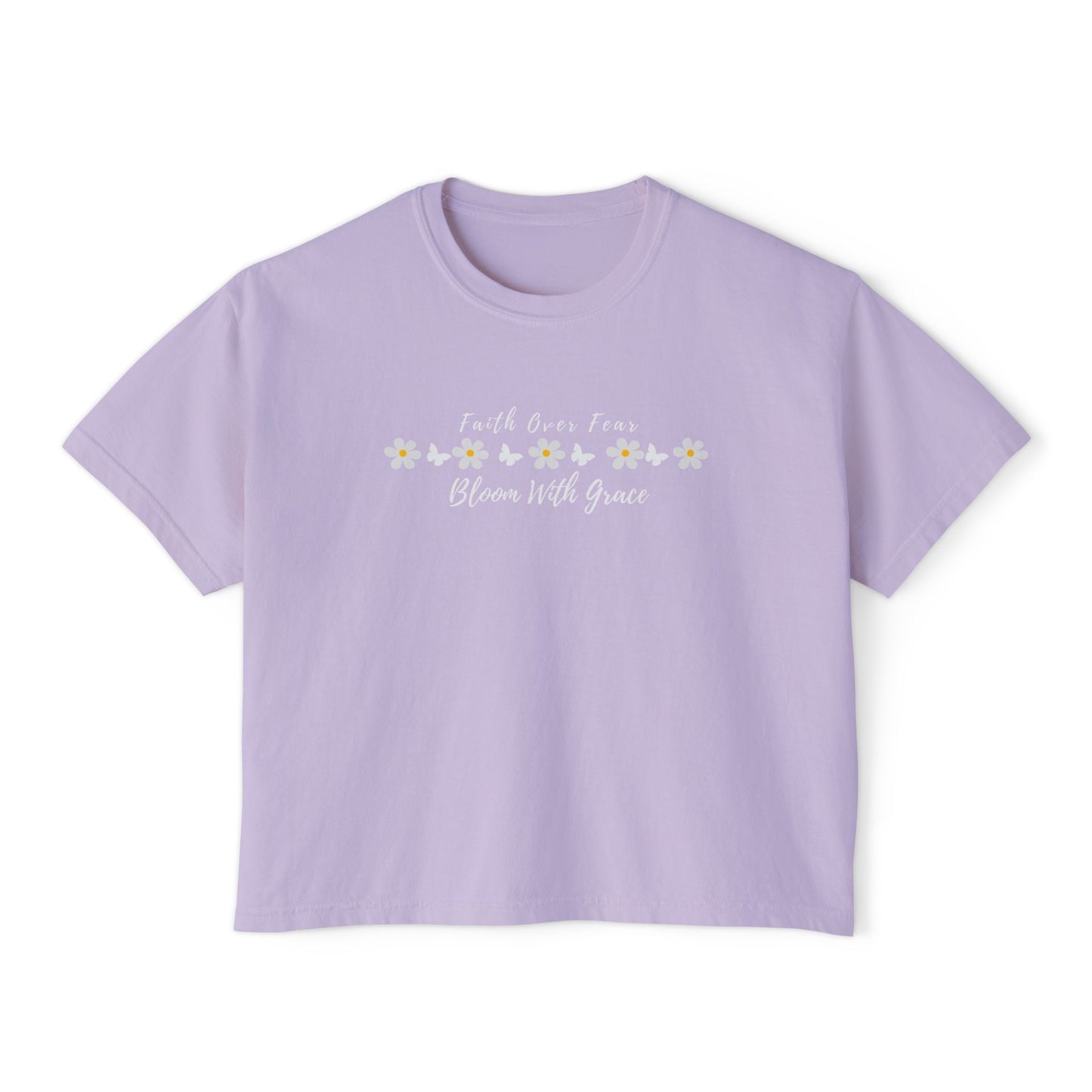 Faith Over Fear Floral Boxy Tee, “Bloom With Grace” Christian Crop Shirt - 14950