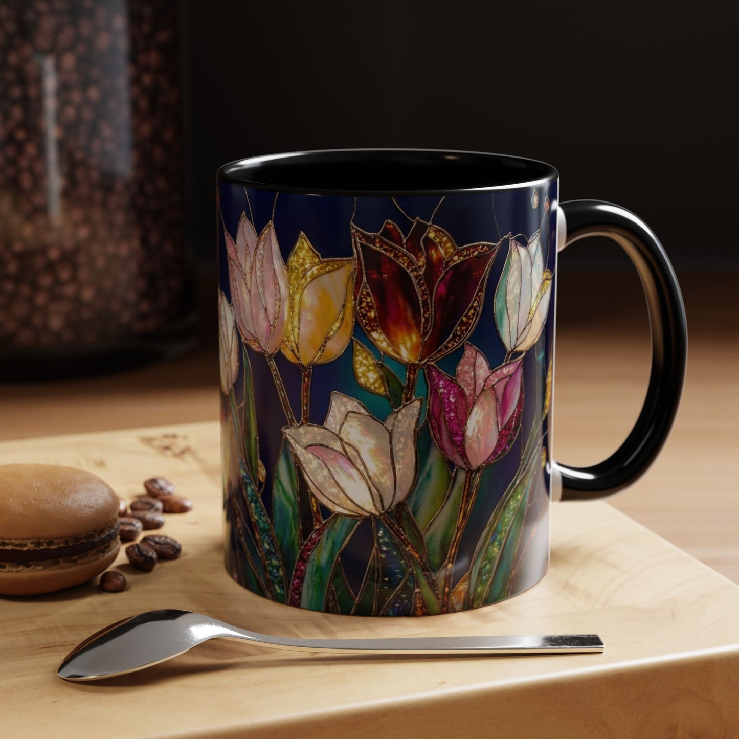 Tulip Floral Art Accent Coffee Mug — Stained Glass Design (11/15oz) - 14592
