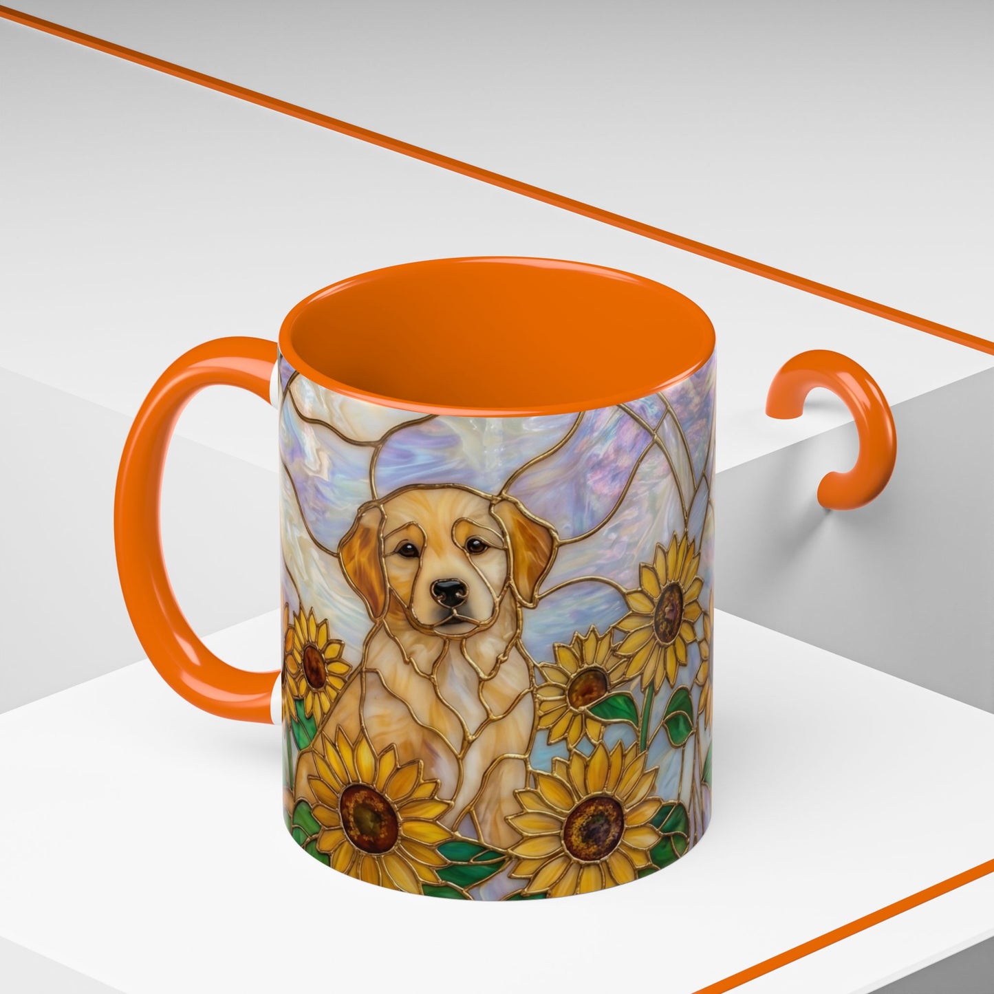 Sunflower Golden Retriever P uppiesAccent Coffee Mug –  Stained Glass Design (11/15 oz) - 14527