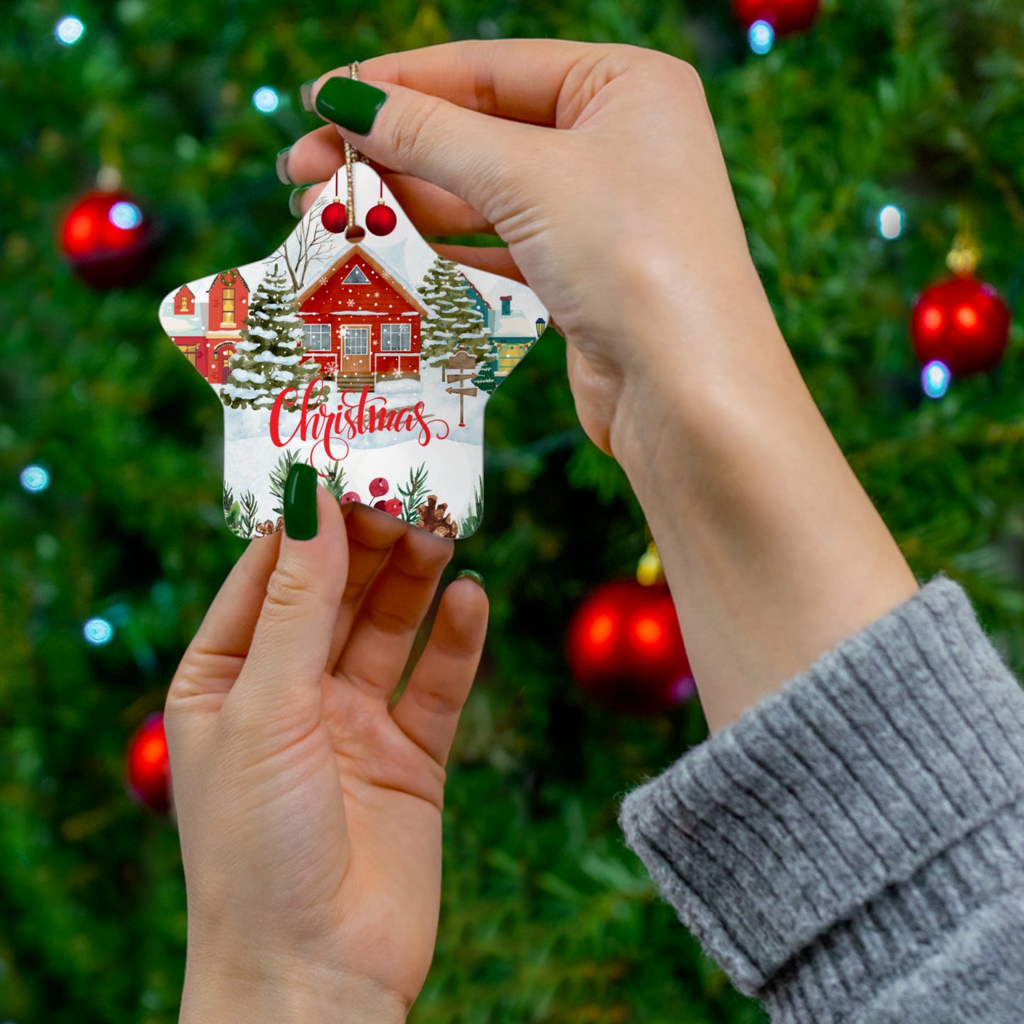 Christmas House - Ceramic Ornament, 4 Shapes