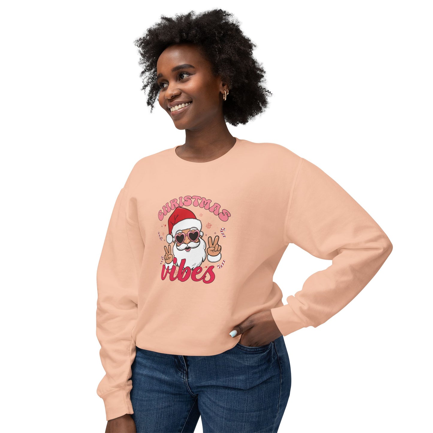 Santa, Christmas Vibes - Unisex Lightweight Crewneck Sweatshirt