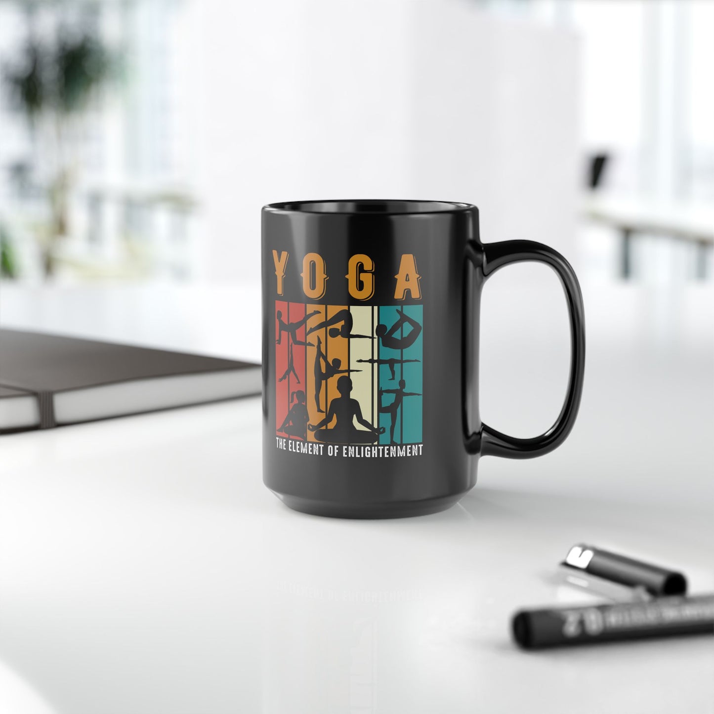 Yoga - Element of Enlightenment Black Mug for Mindful Sipping, Meditation Gift, Yogini Coffee Cup - 13168