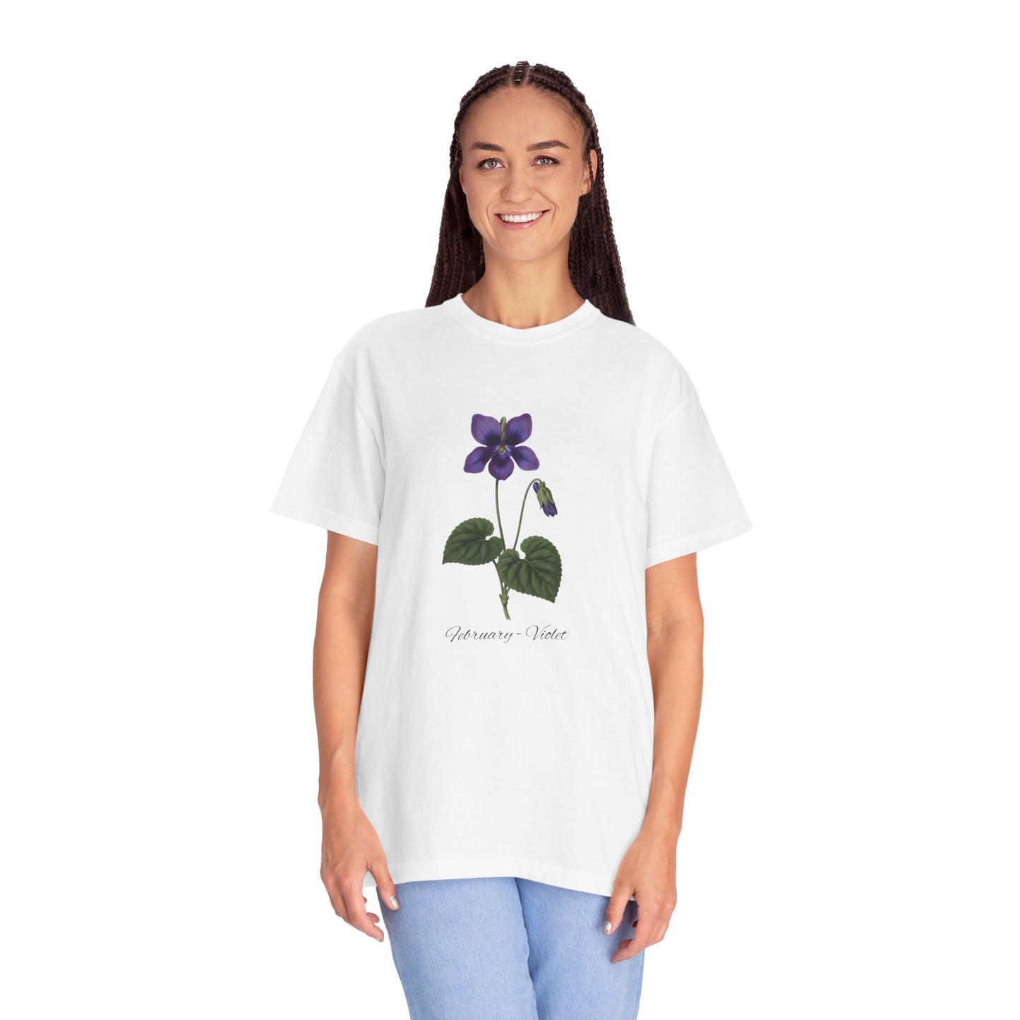 February Birth Flower Violet T-Shirt – Heavyweight Garment-Dyed Tee - 14700